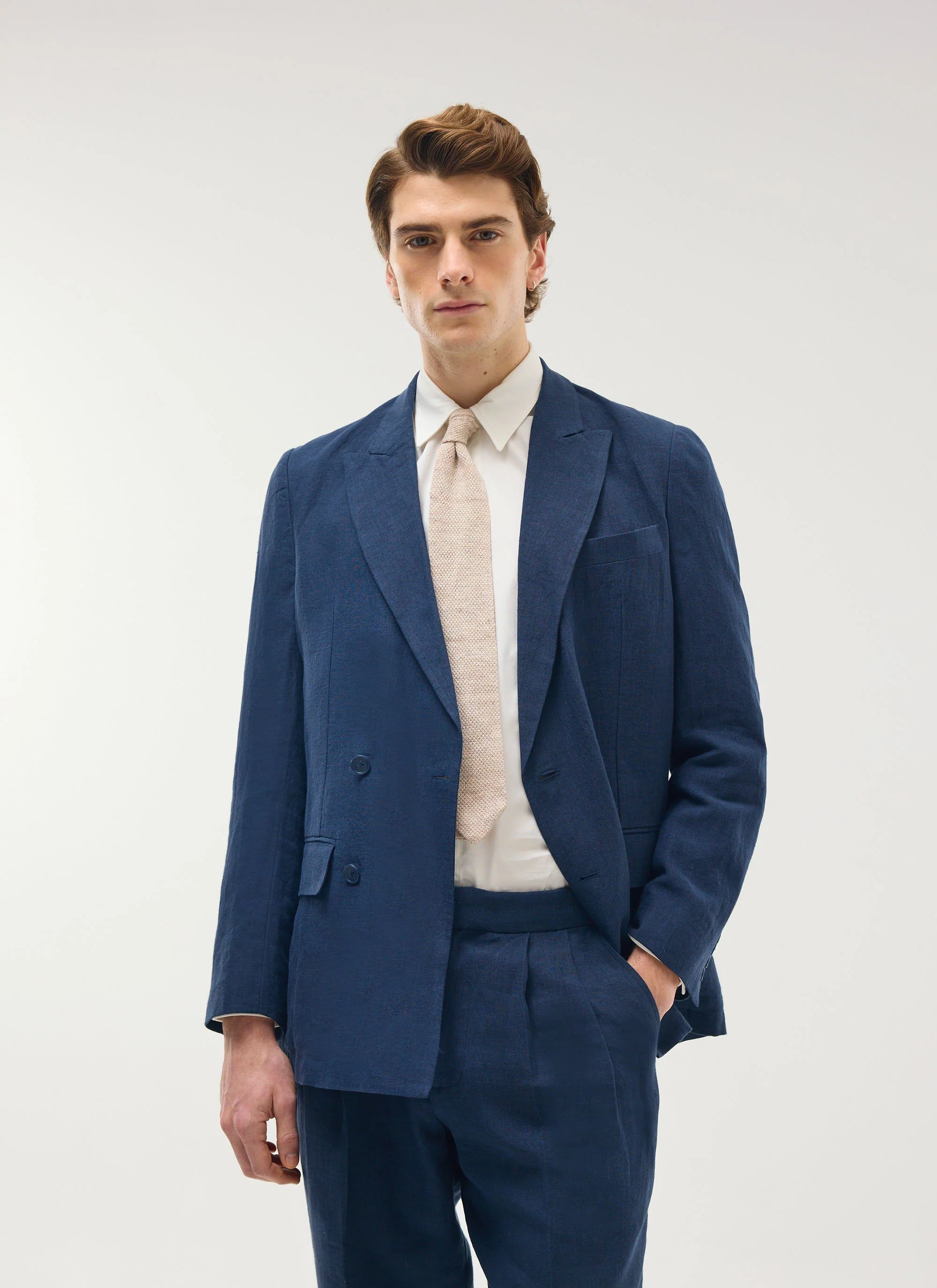 Tailored Double Breasted Blazer | Linen | Navy - Image 3