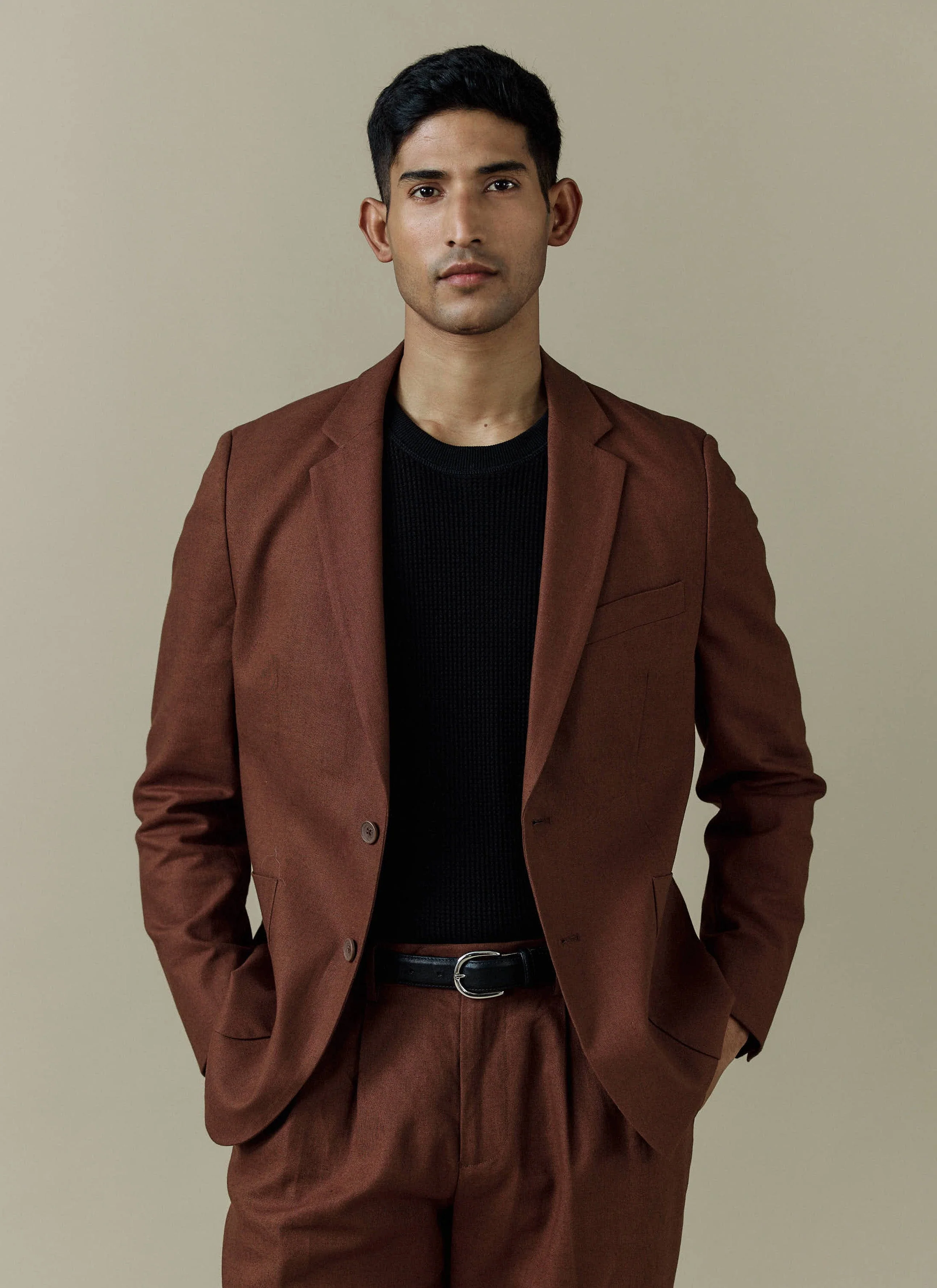 Tailored Linen Blazer | Brown - Image 3