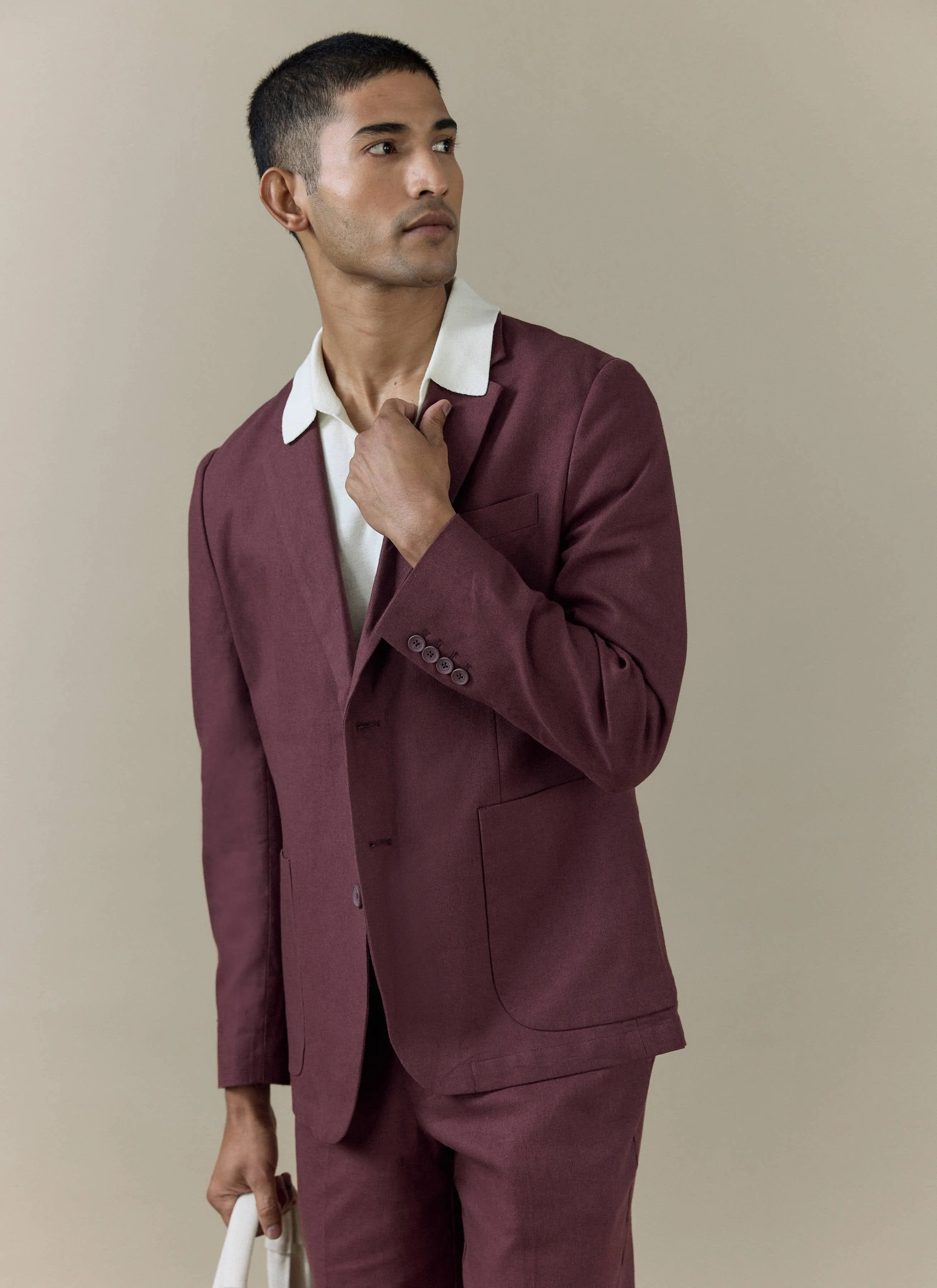 Tailored Blazer | Linen | Merlot - Image 9
