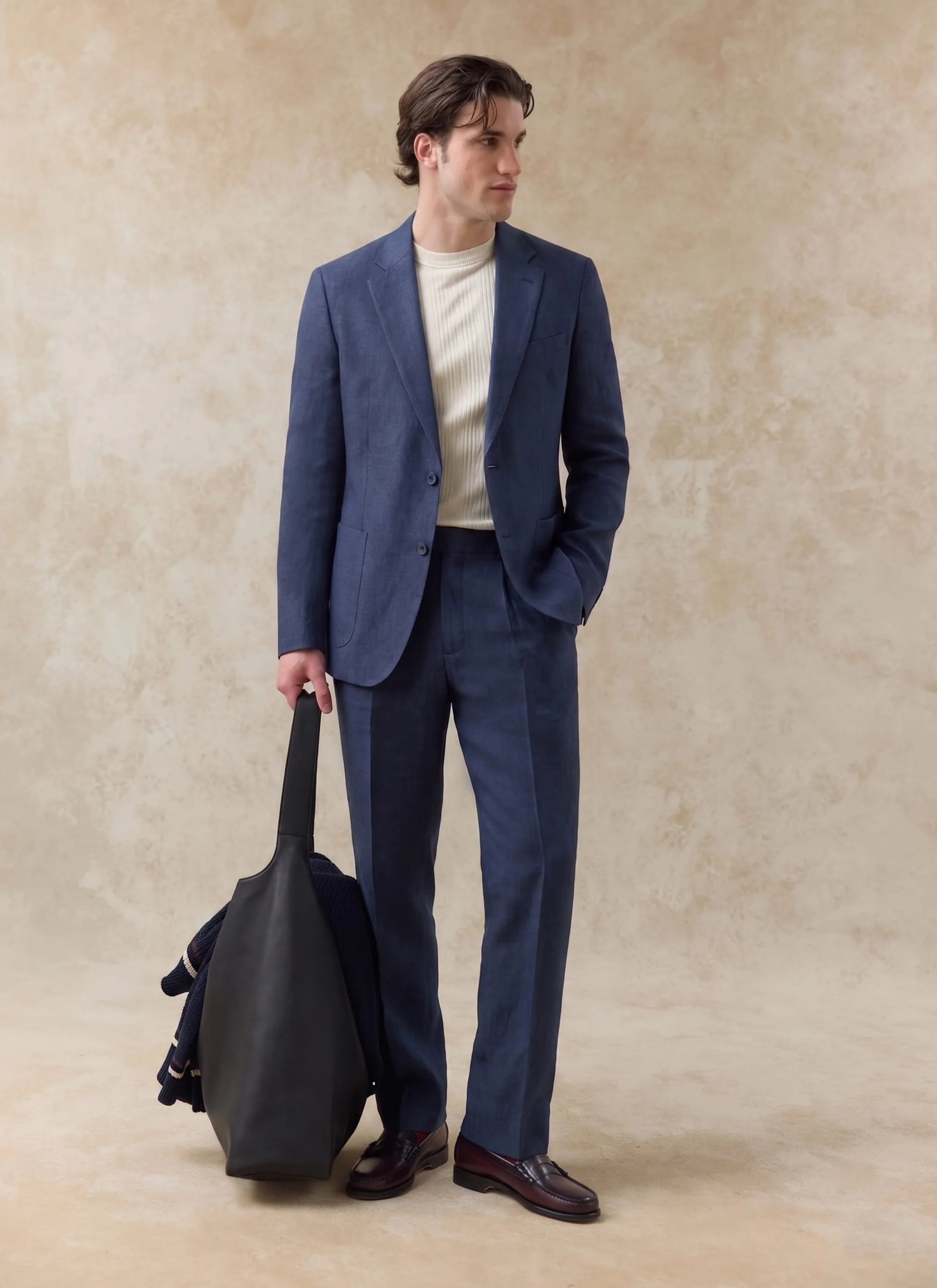 Tailored Linen Trousers | Navy - Image 6