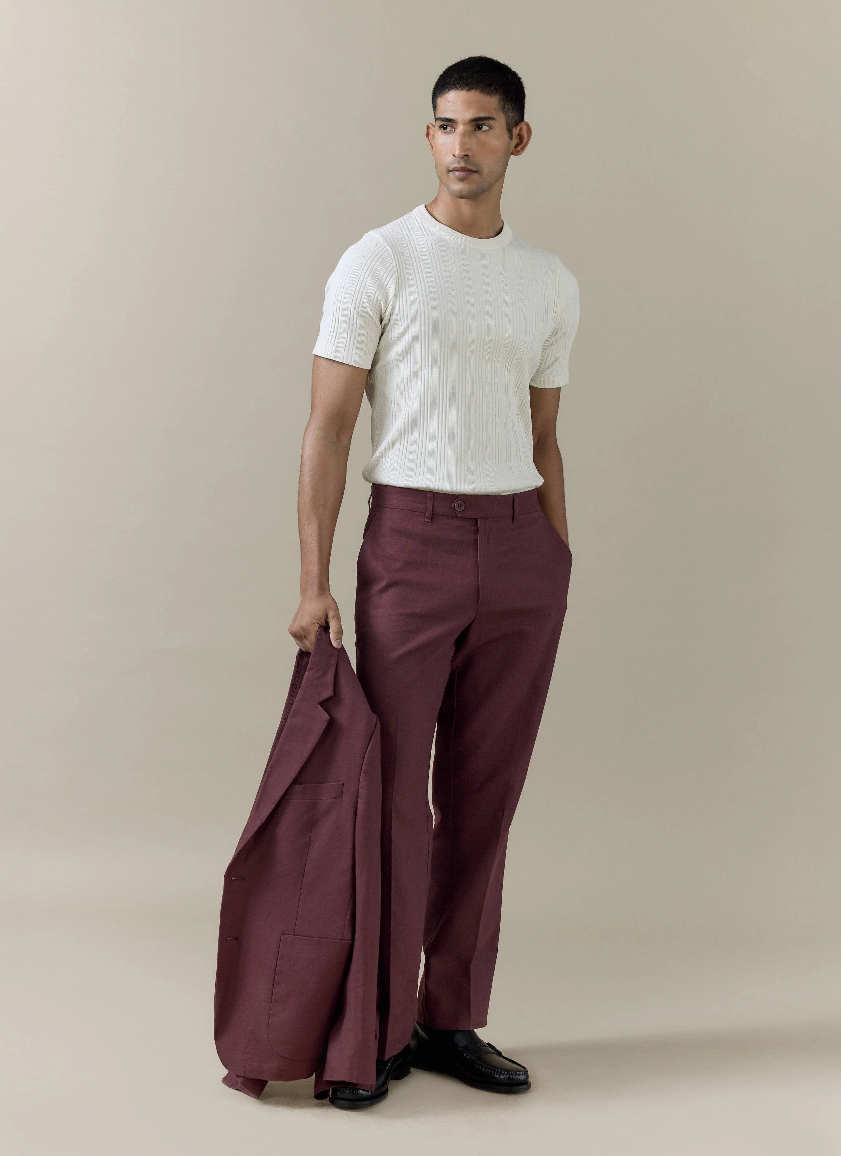 Tailored Trousers | Linen | Merlot - Image 3
