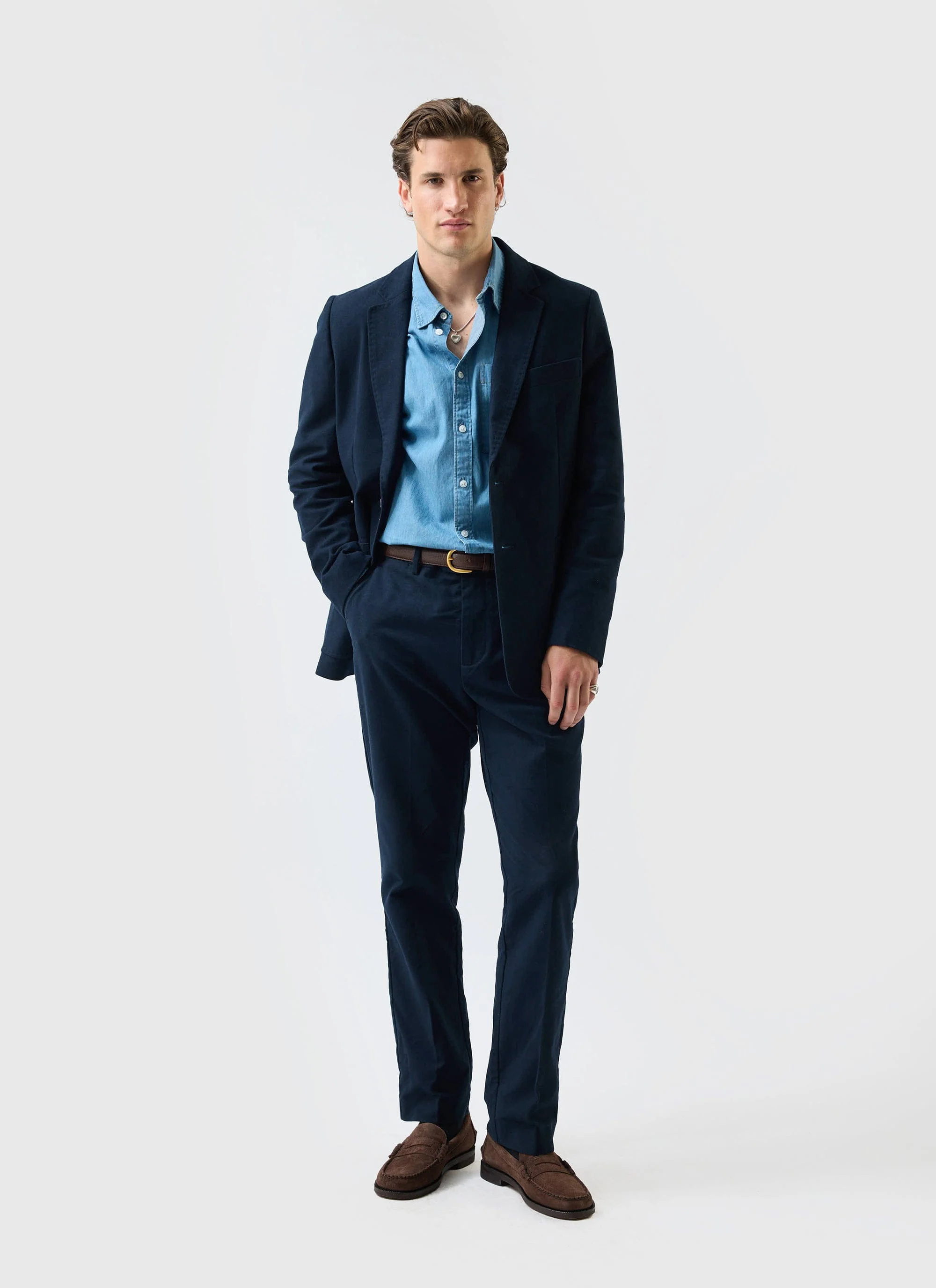 Tailored Moleskin Blazer | Navy