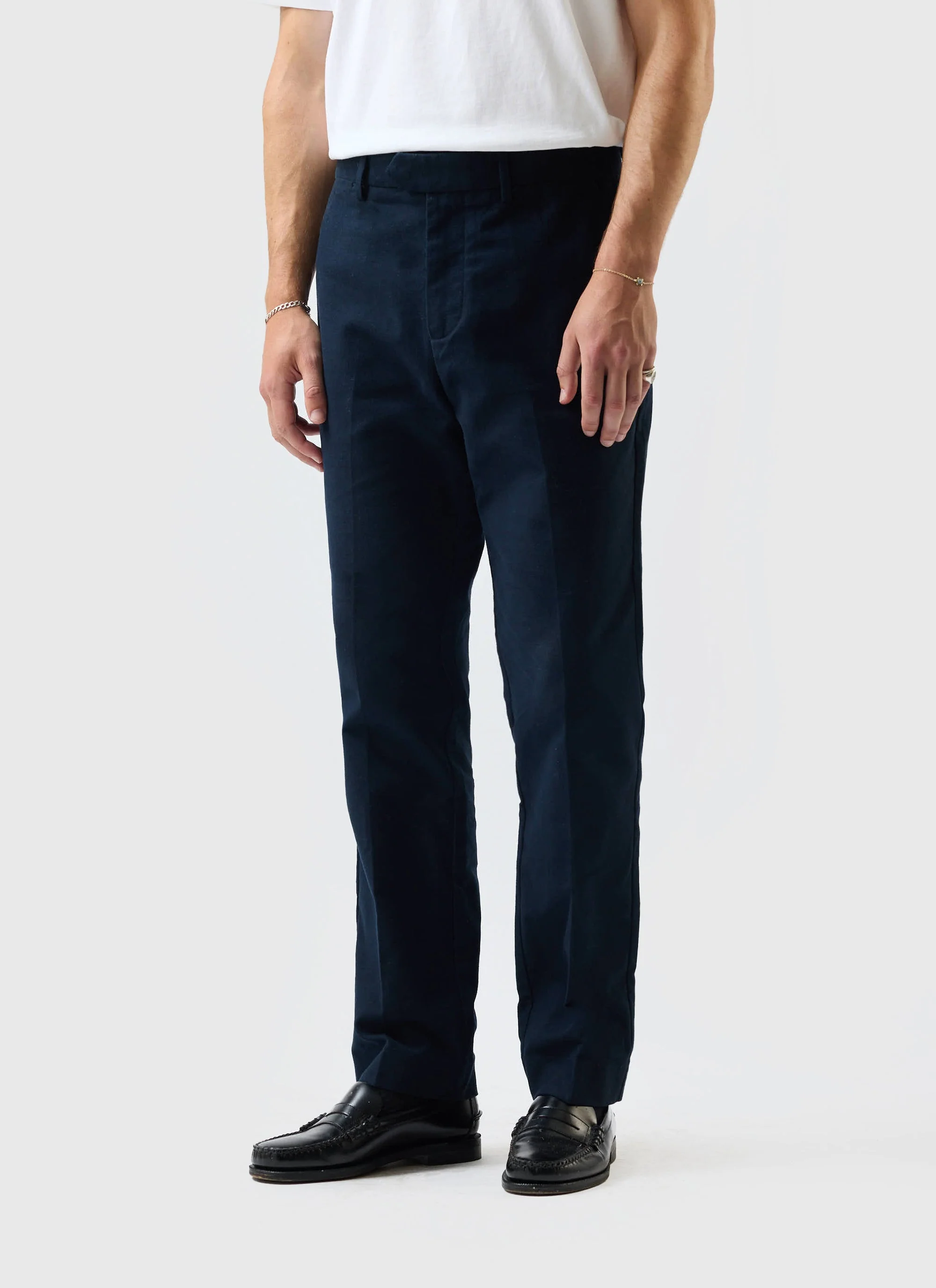 Tailored Moleskin Straight Leg Trousers | Navy - Image 4