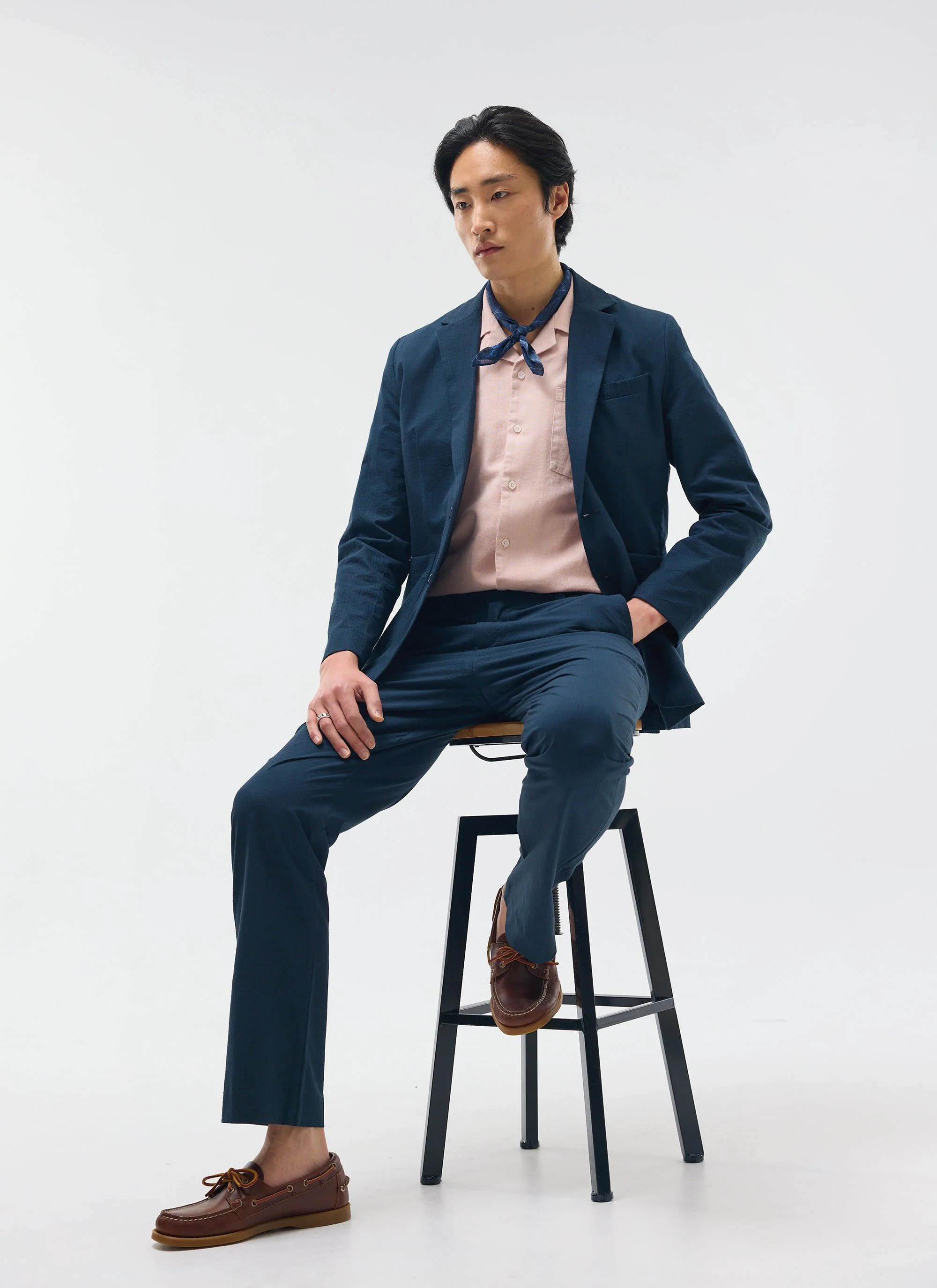 Tailored Seersucker Trousers | Navy - Image 5