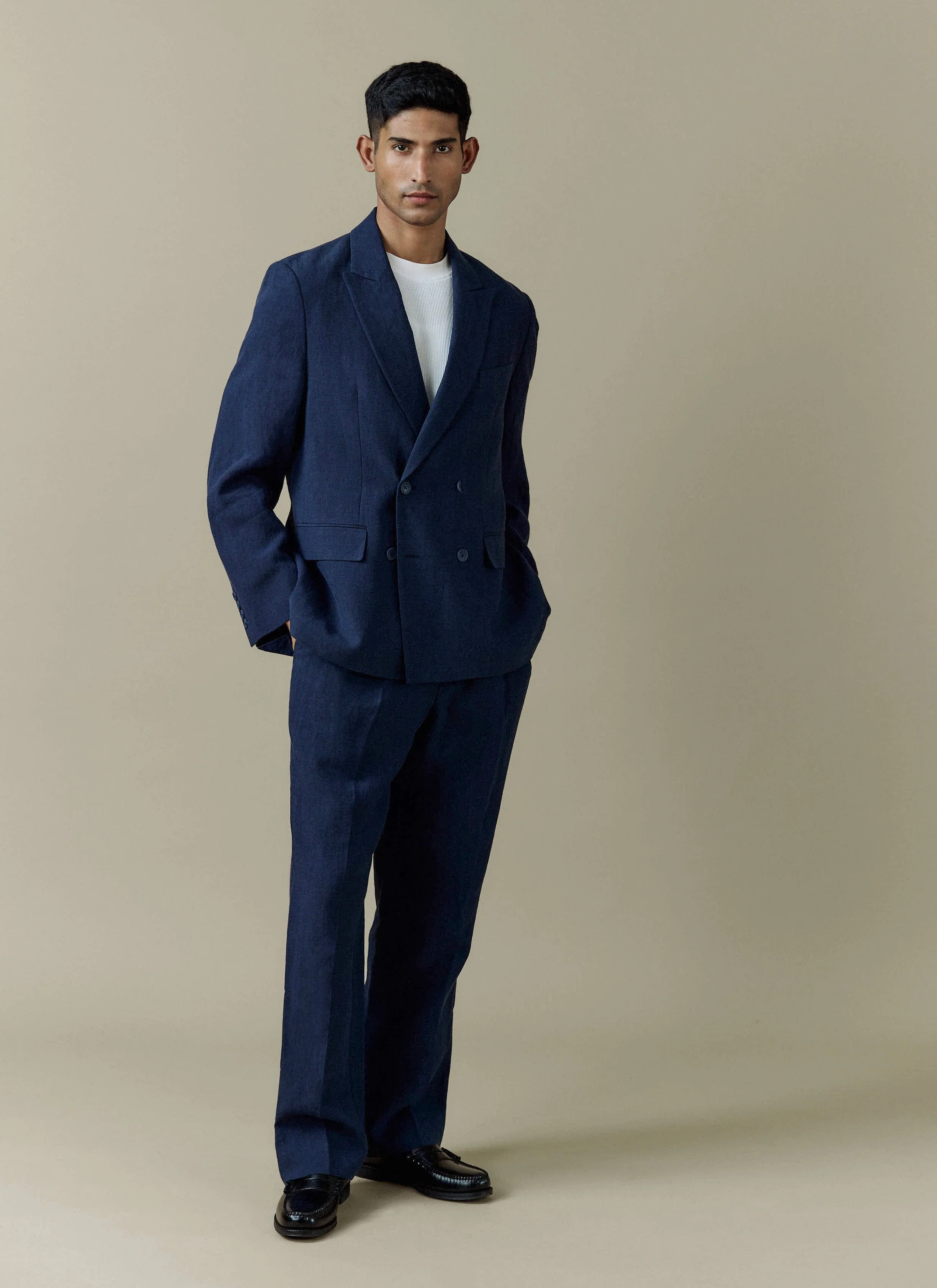 Tailored Two Piece Double Breasted Suit | Linen | Navy - Image 4