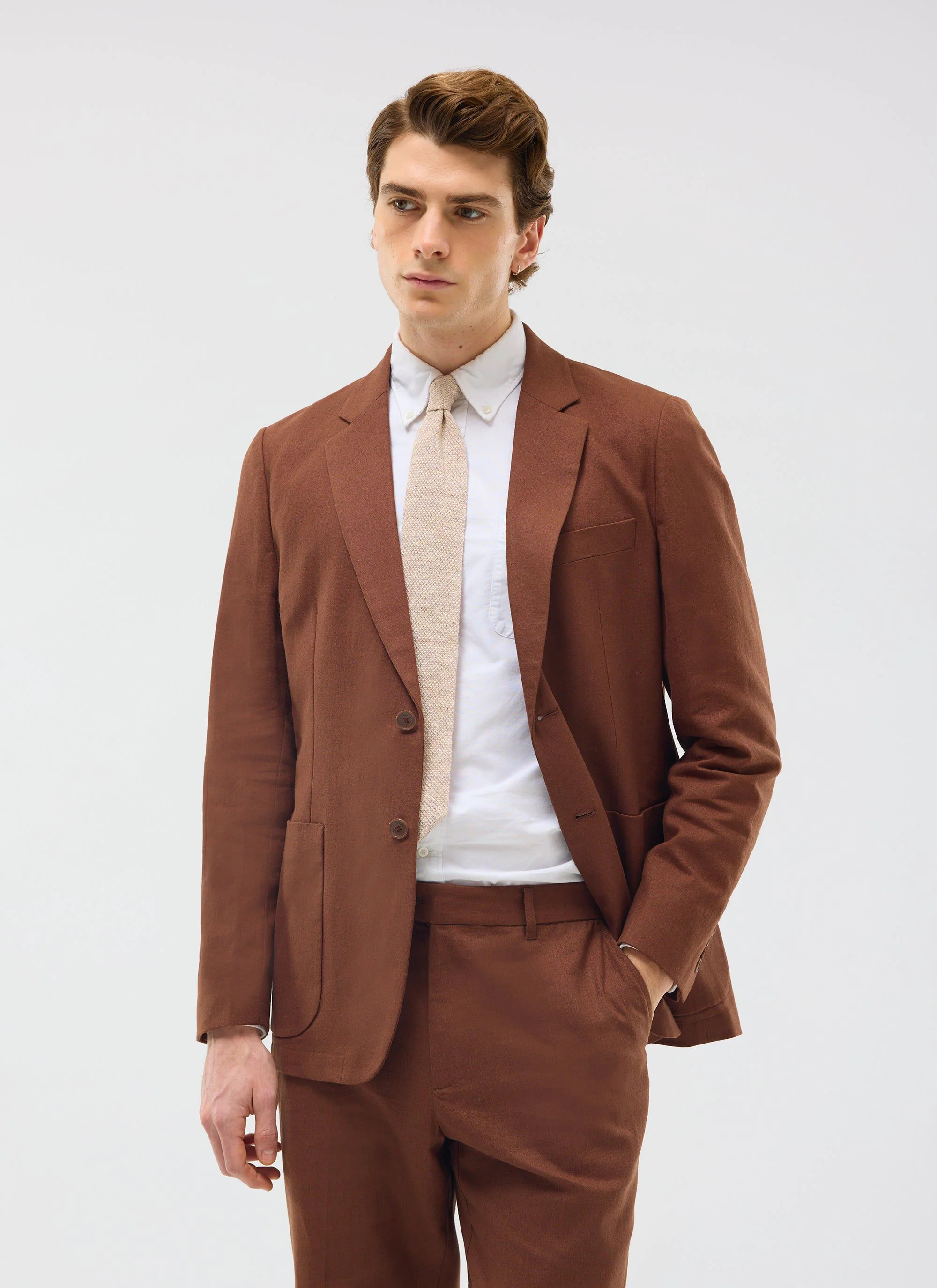 Tailored Two Piece Suit | Linen | Brown - Image 2