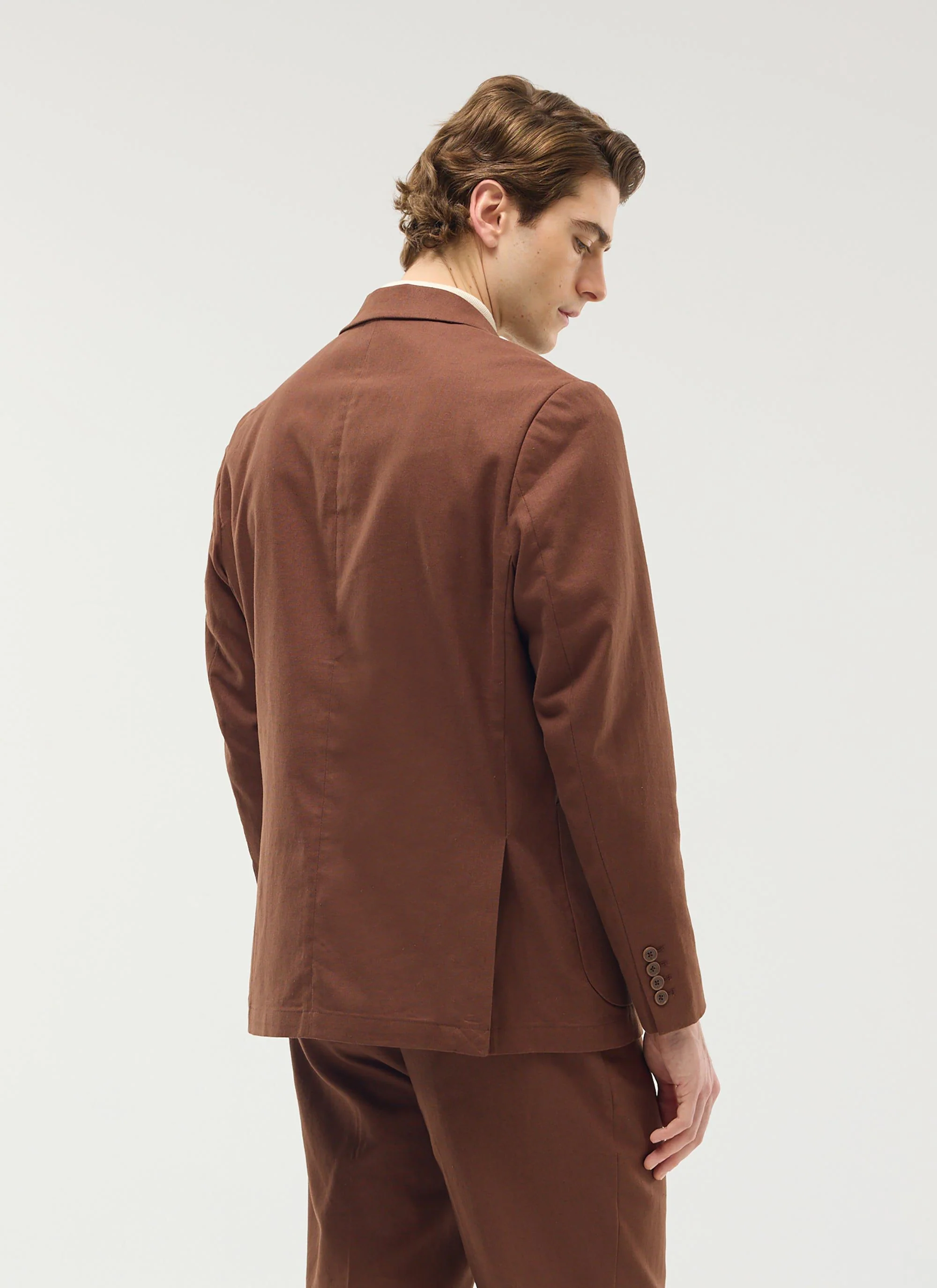 Tailored Two Piece Suit | Linen | Brown - Image 3