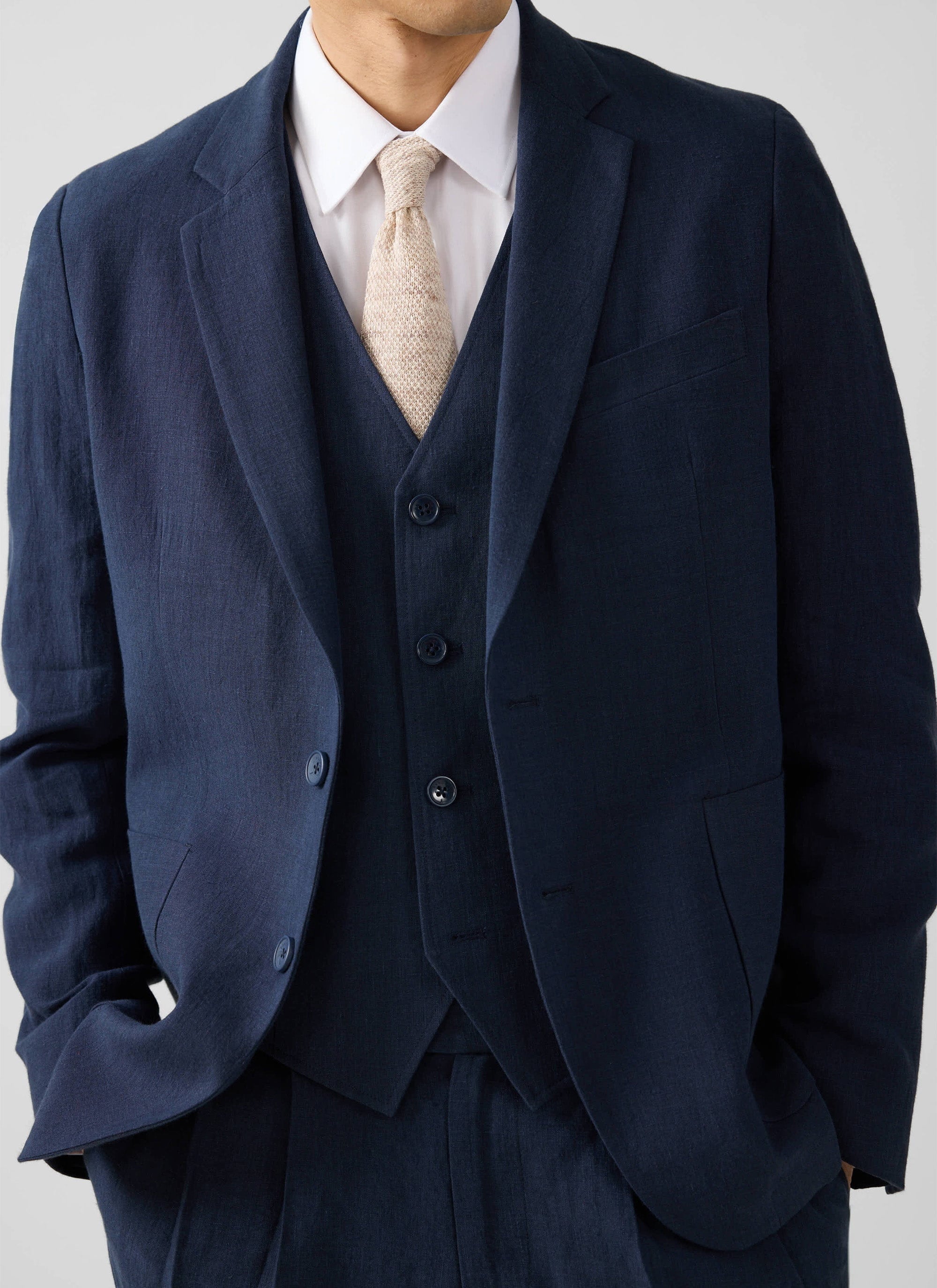 Tailored Two Piece Suit | Linen | Navy - Image 3