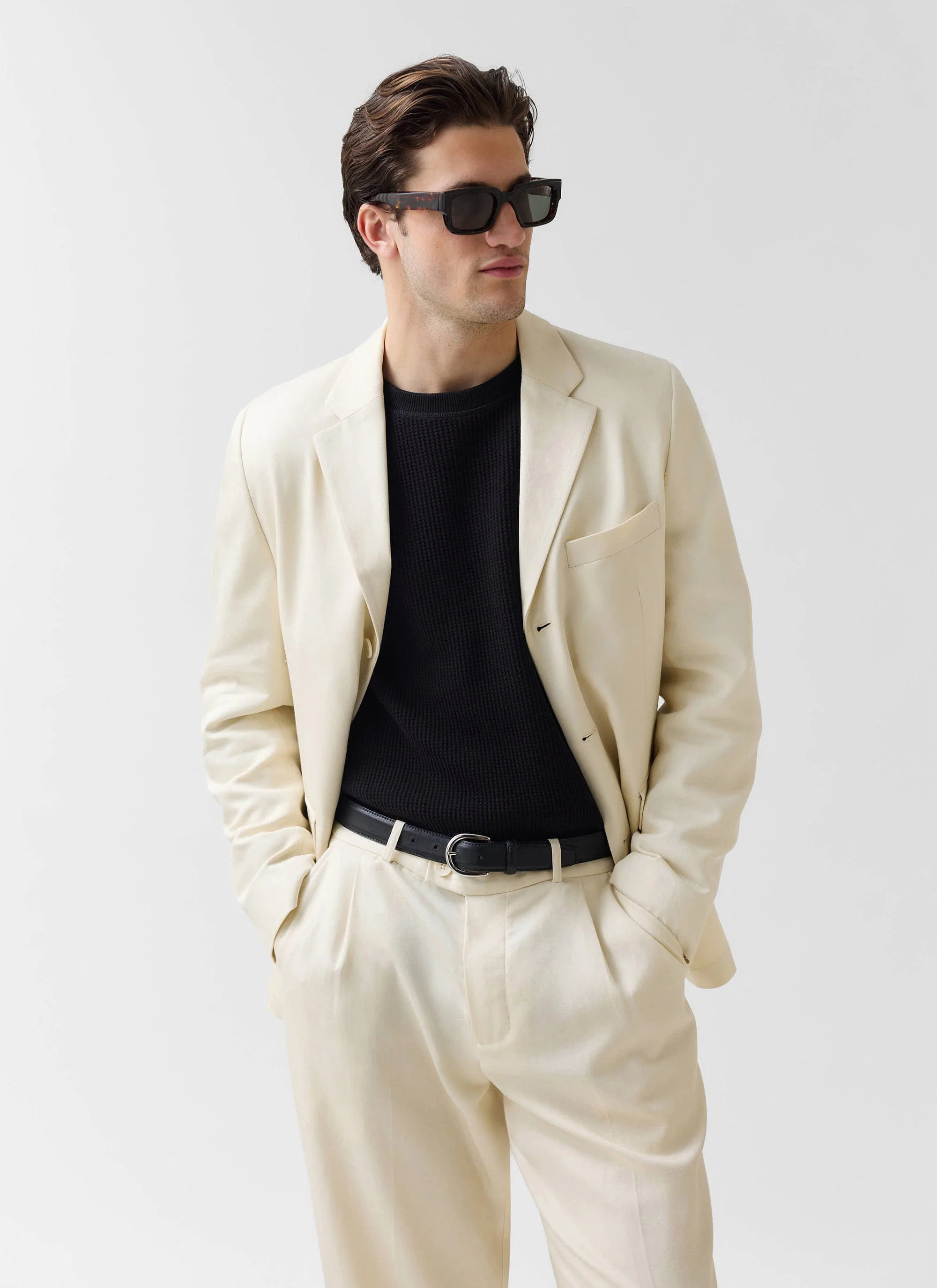 Tailored 3 Button Blazer | Lyocell | Cream - Image 6