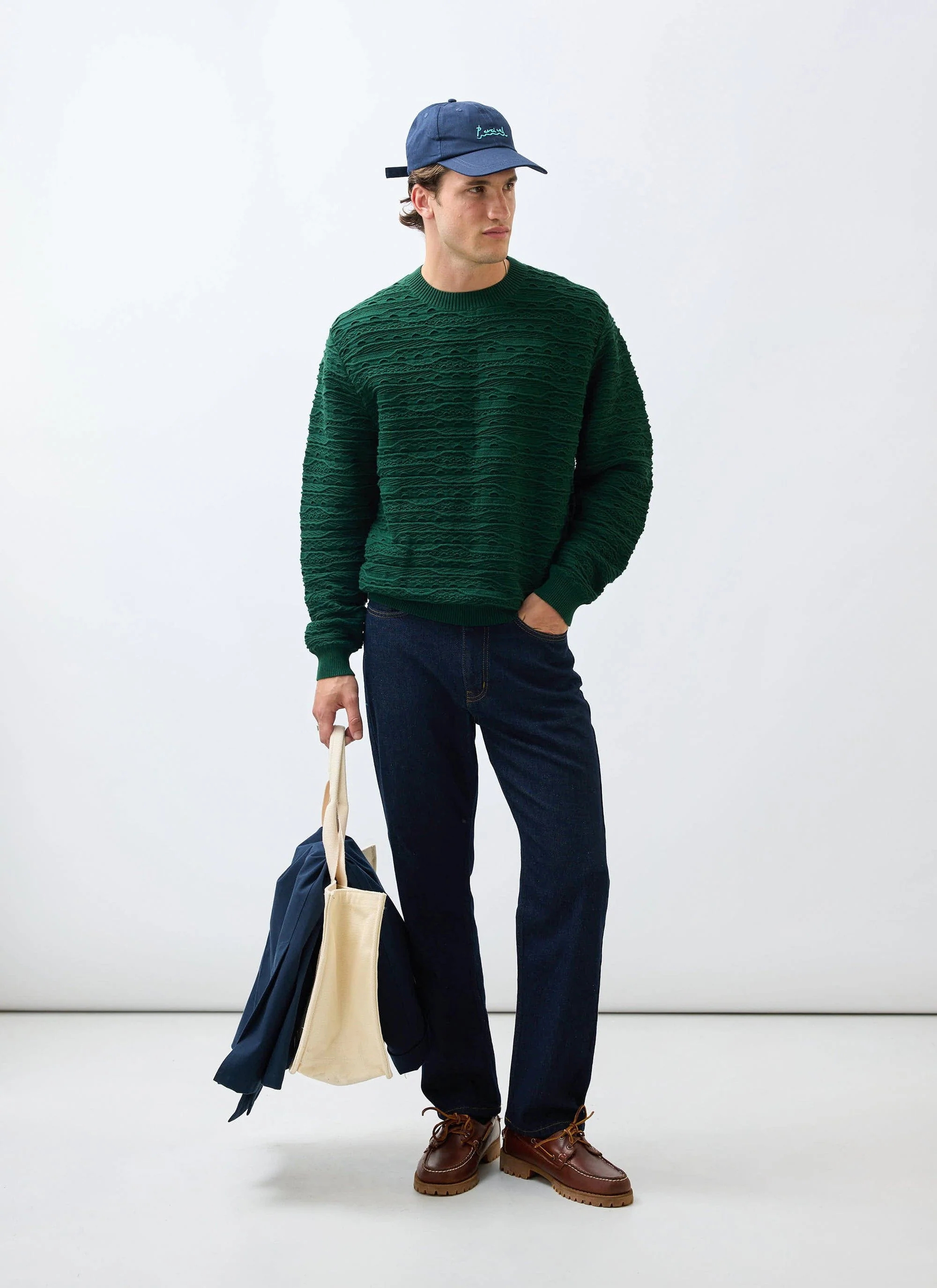 Tales Knitted Crew Neck Jumper | Cotton | Forest - Image 3