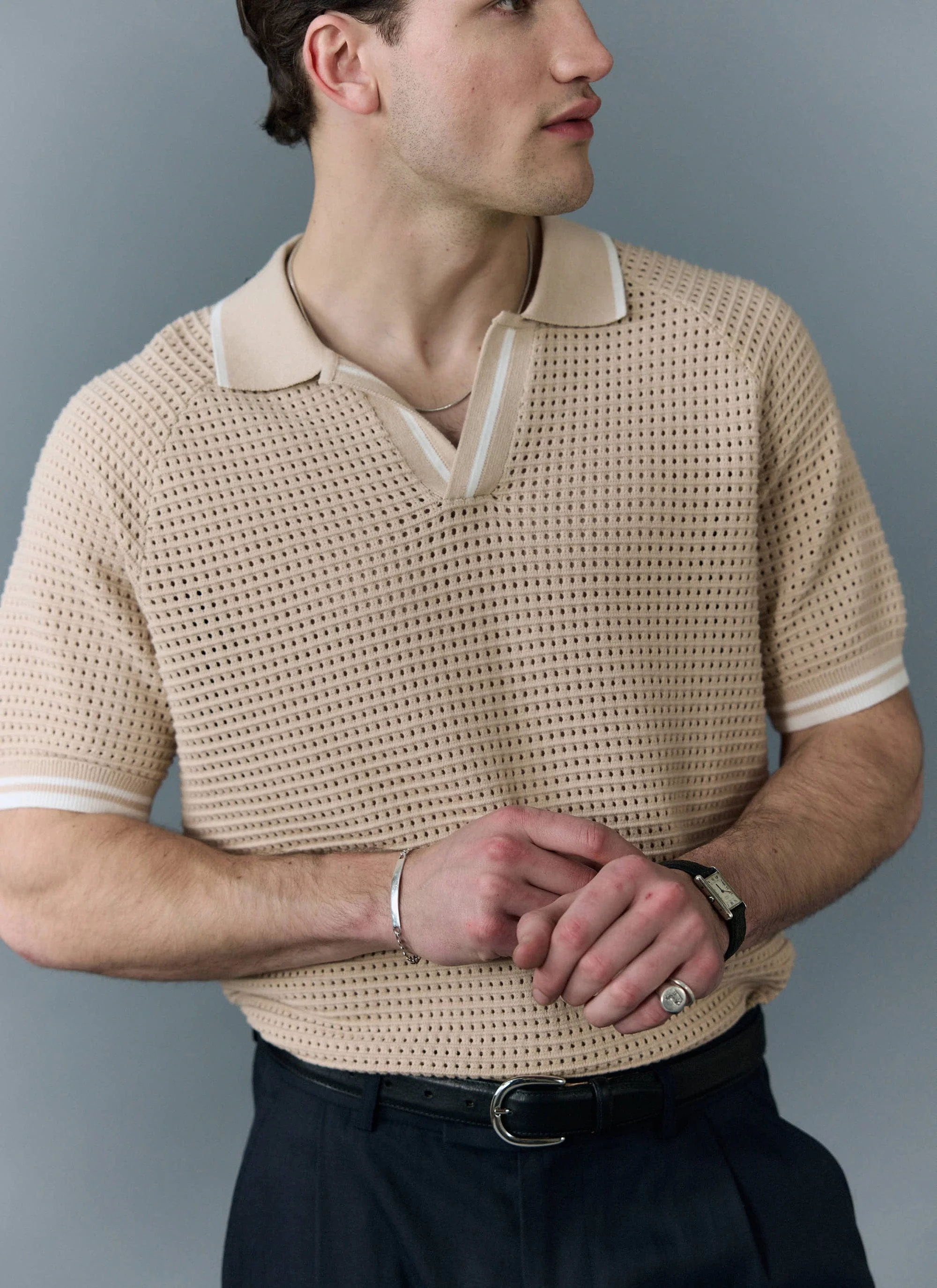 Tennis Boxy Knitted Polo | Cotton | Cream - Image 3