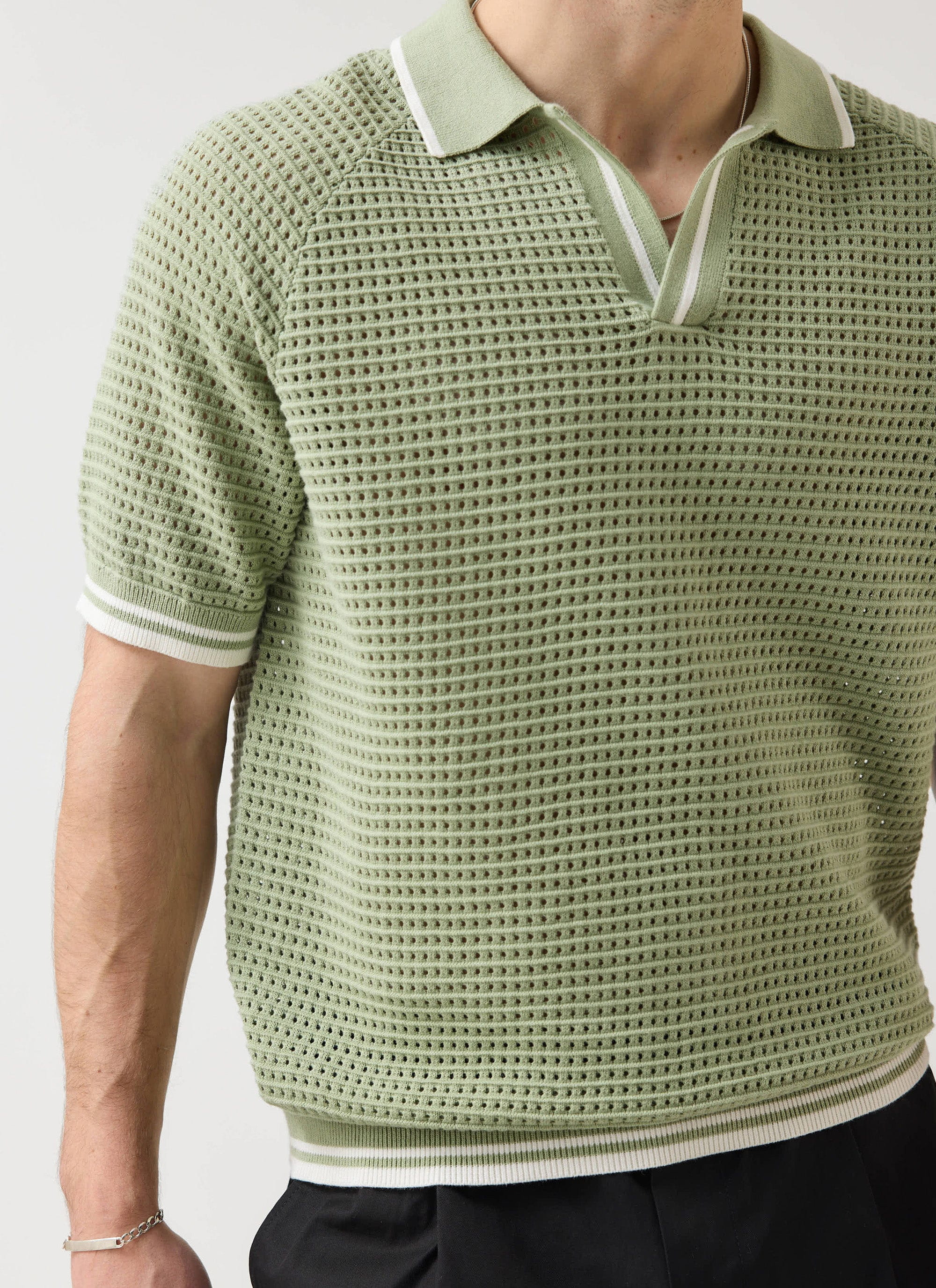 Tennis Boxy Knitted Polo | Cotton | Sage - Image 3