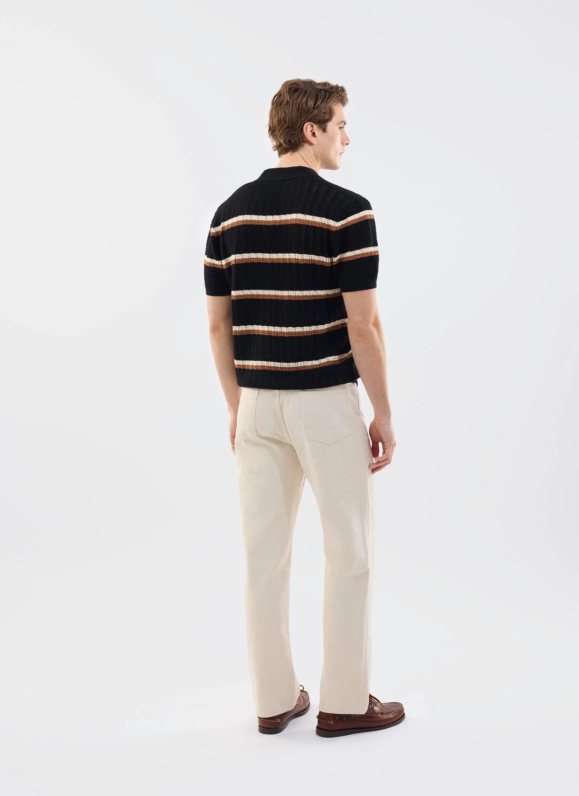 Tessaro Knitted Stripe Polo | Cotton | Black - Image 3
