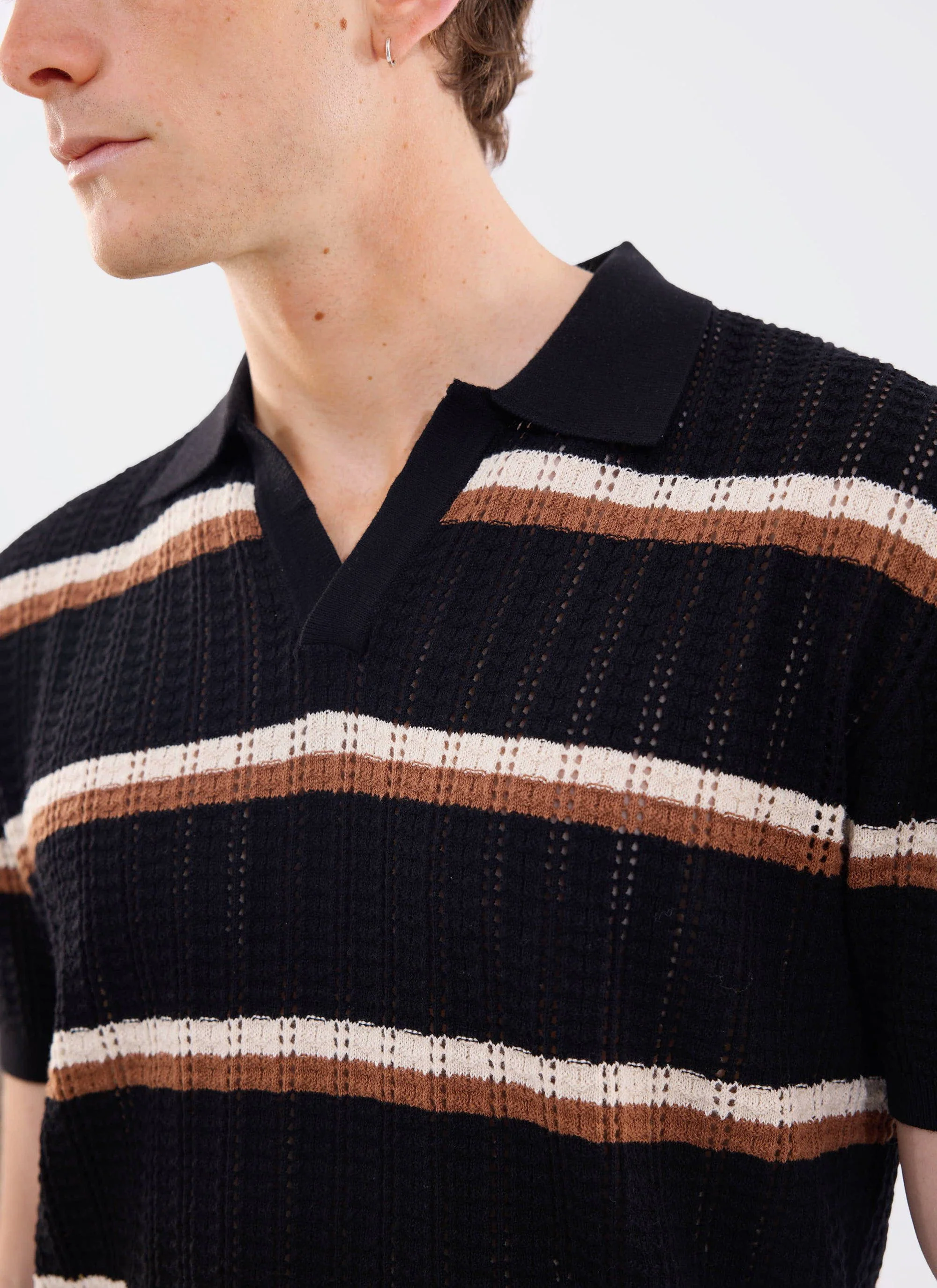 Tessaro Knitted Stripe Polo | Cotton | Black - Image 5