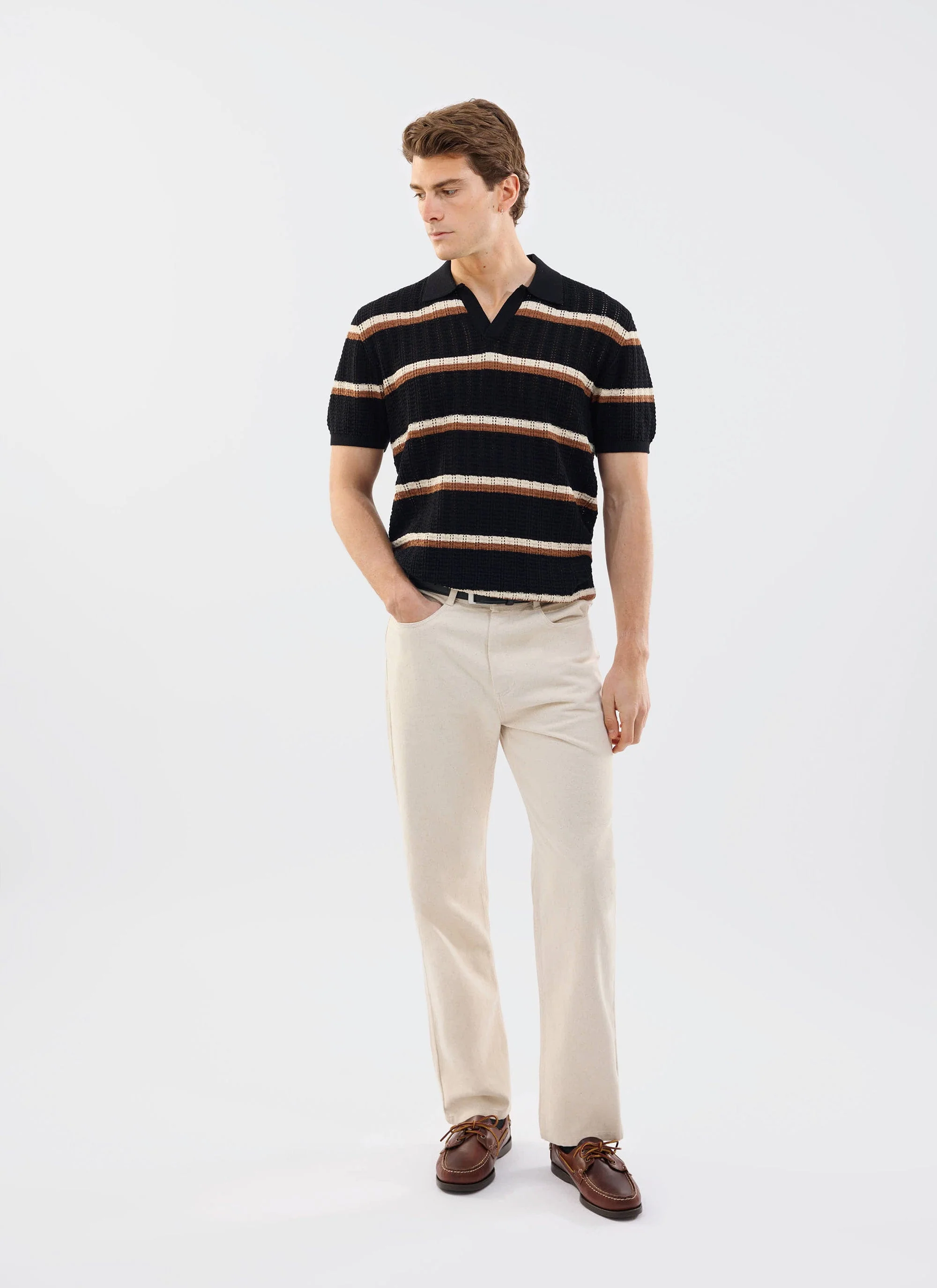 Tessaro Knitted Stripe Polo | Cotton | Black - Image 6
