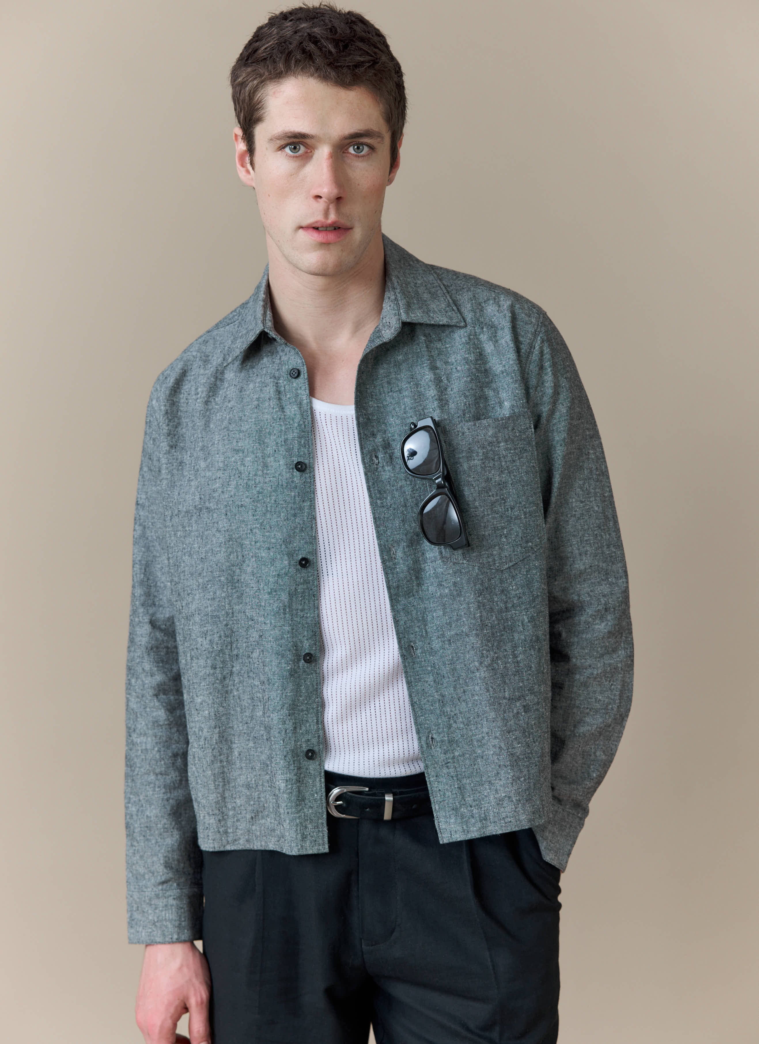 Textured Boxy Shirt | Cotton | Grey