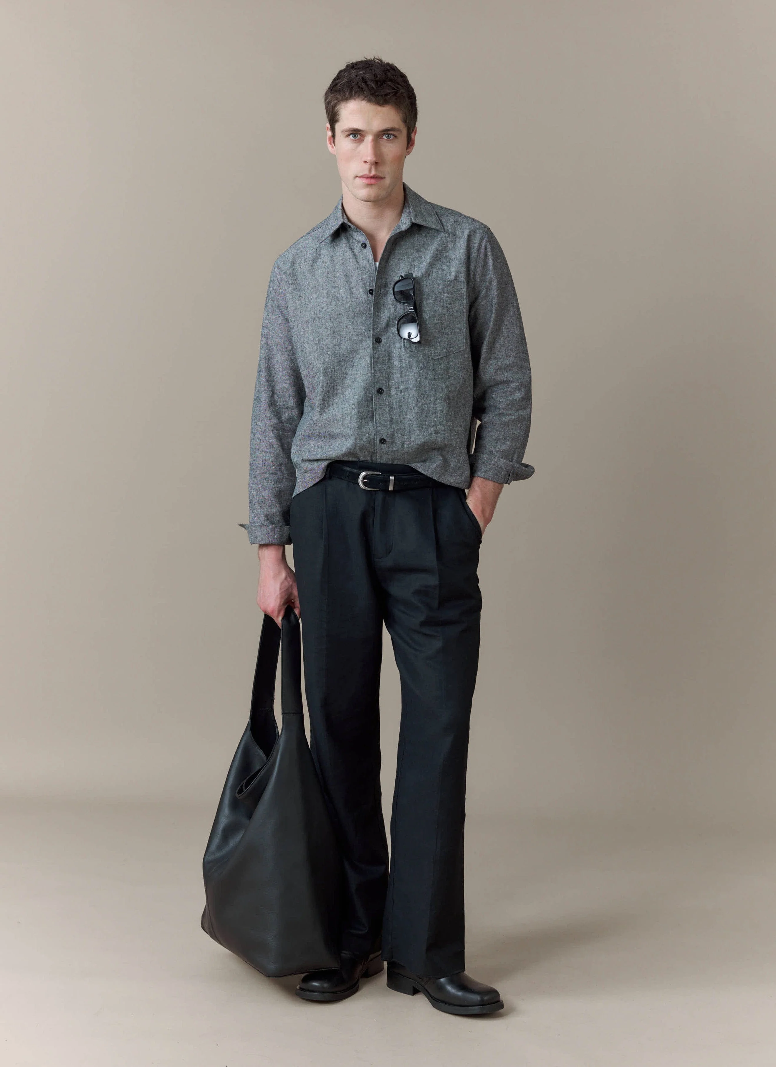 Textured Boxy Shirt | Cotton | Grey - Image 3