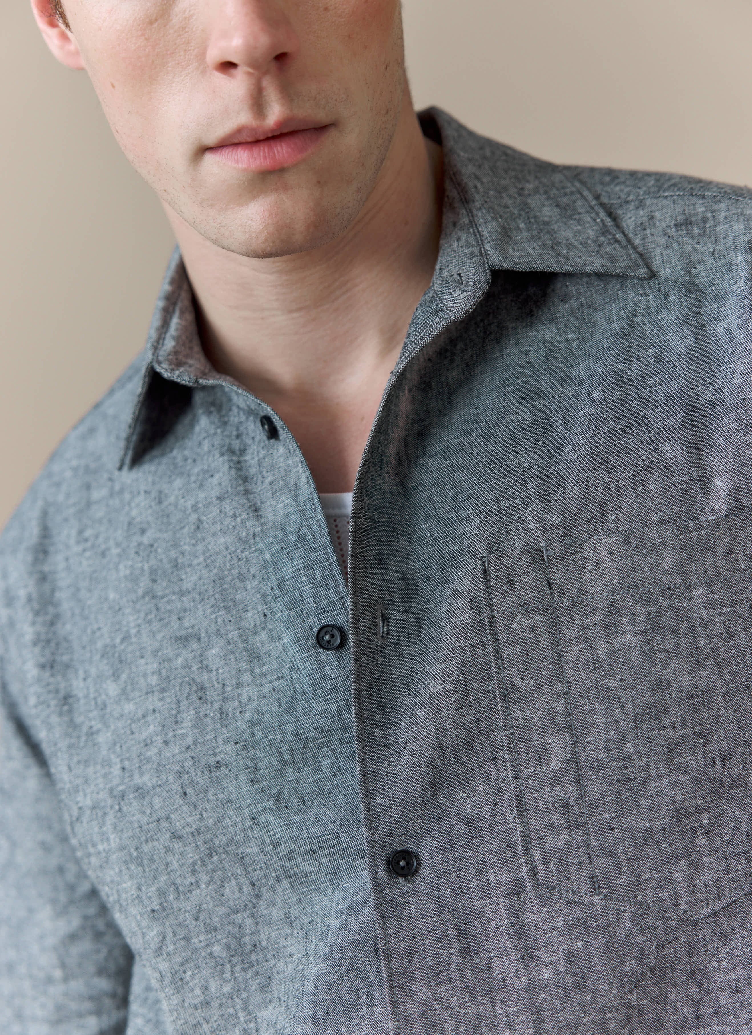 Textured Boxy Shirt | Cotton | Grey - Image 4