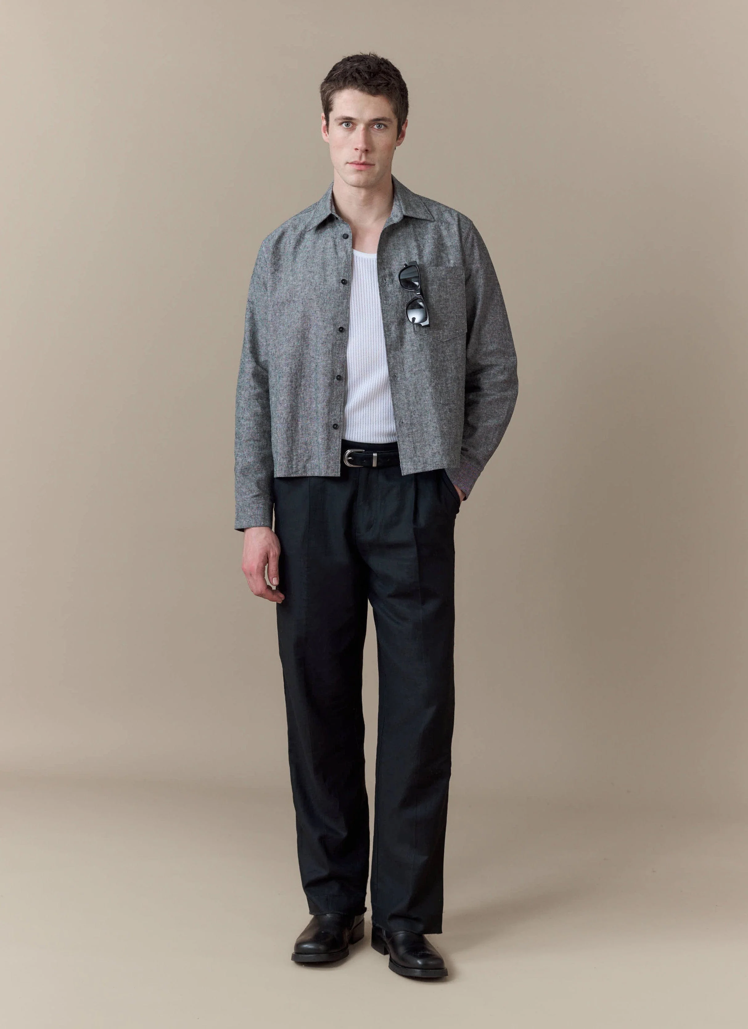 Textured Boxy Shirt | Cotton | Grey - Image 6