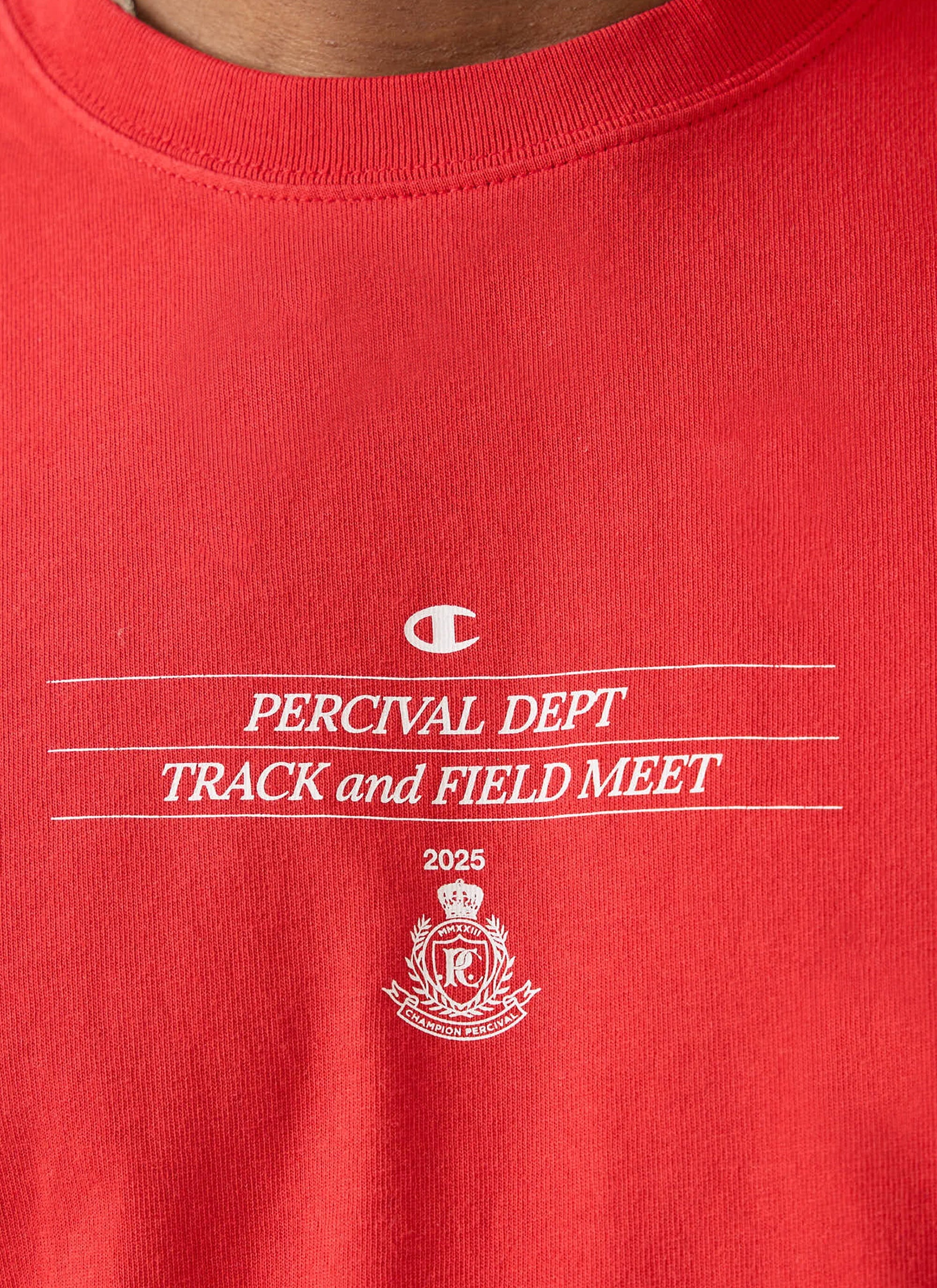Track and Field Raw Hem T Shirt | Champion x Percival | Red - Image 4