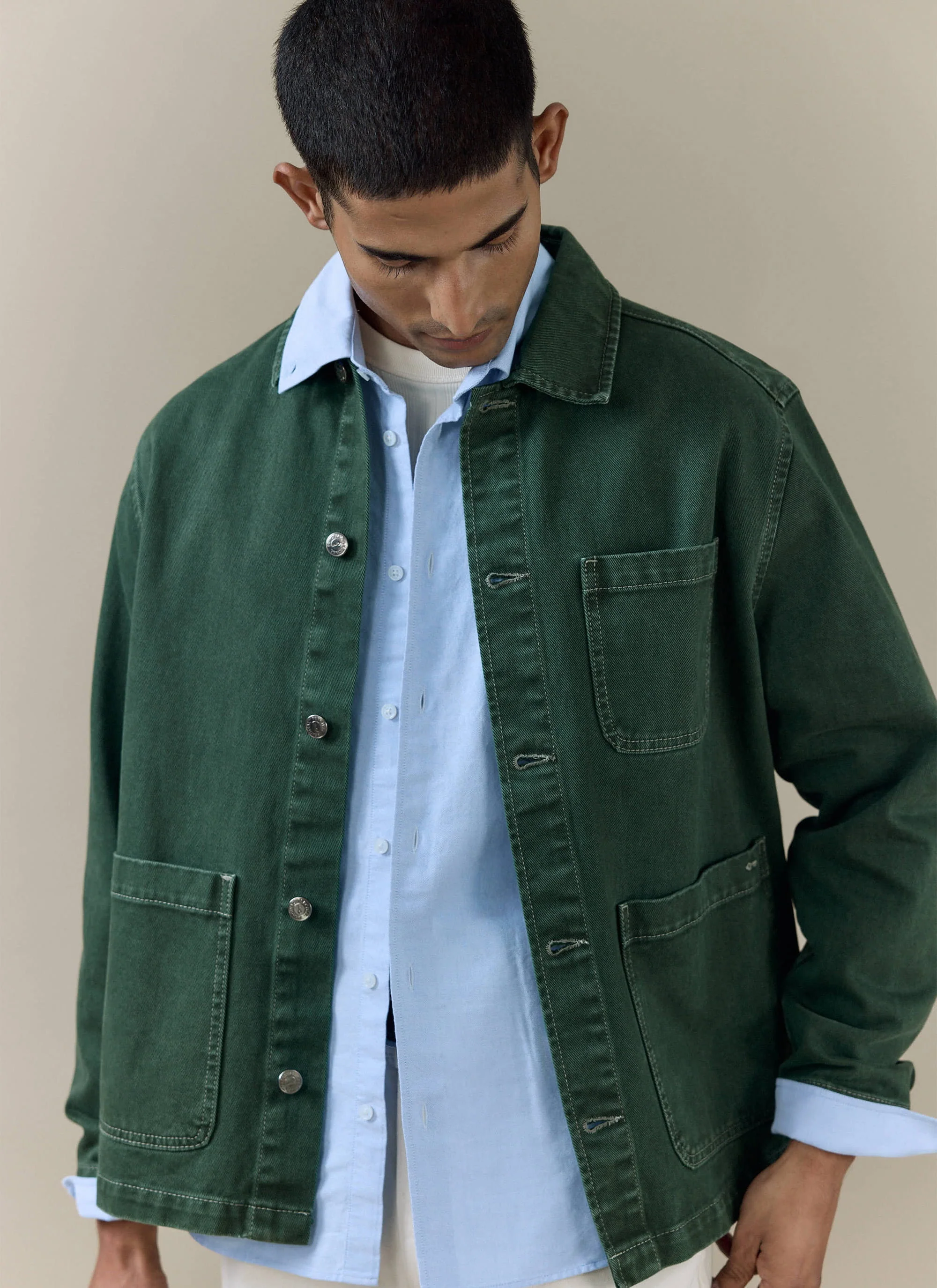 Vintage Wash Oliver Chore Jacket | Cotton Canvas | Forest - Image 3