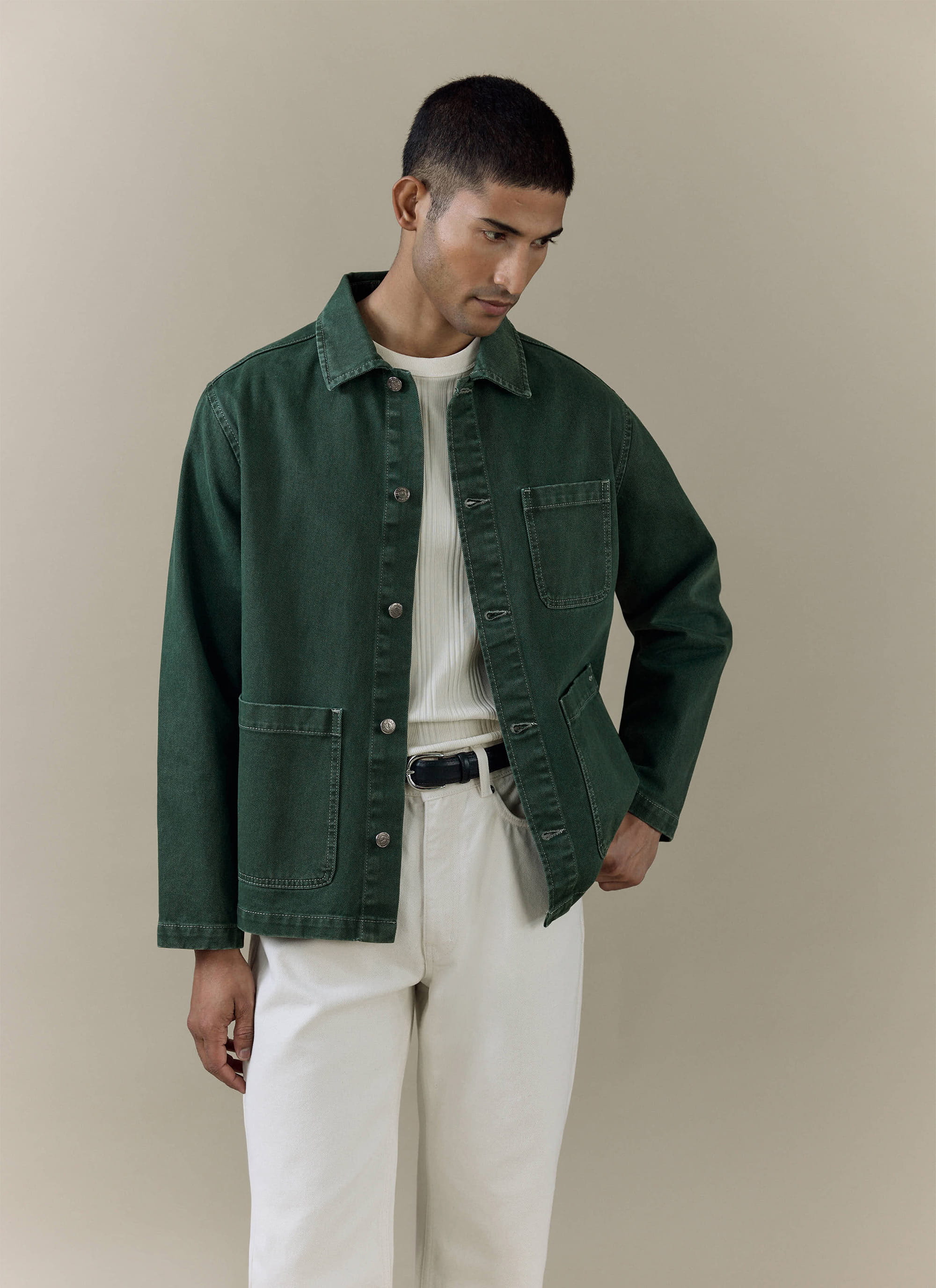 Vintage Wash Oliver Chore Jacket | Cotton Canvas | Forest - Image 5