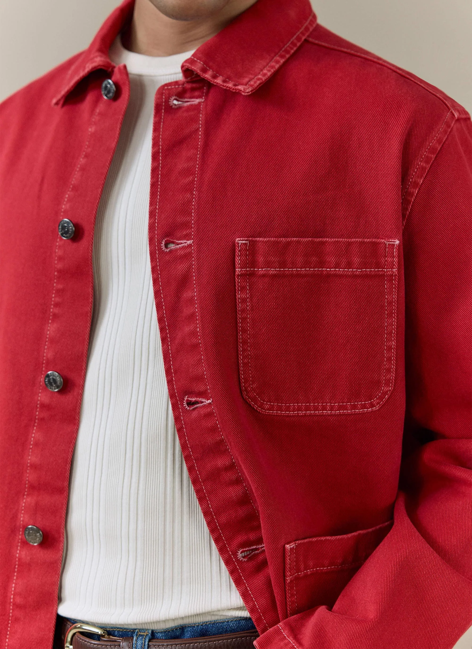Vintage Wash Oliver Chore Jacket | Cotton Canvas | Red - Image 4