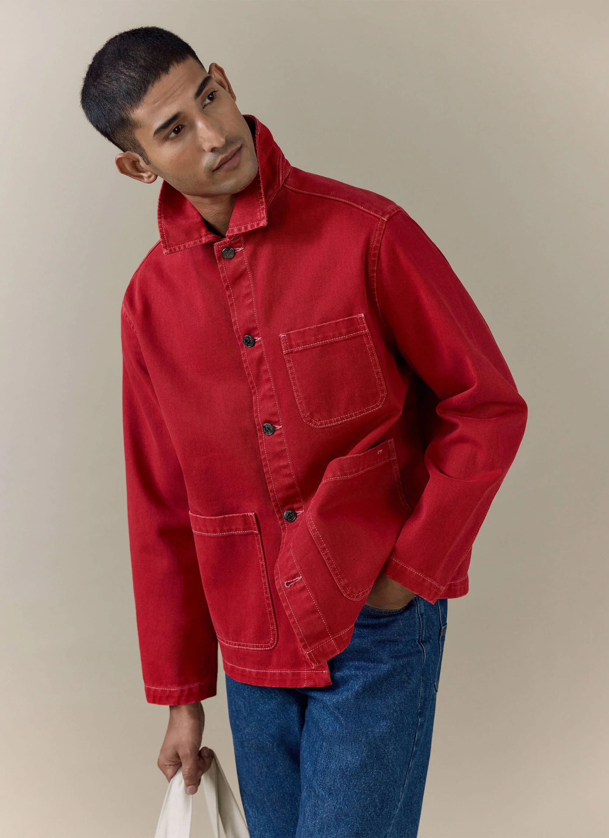 Vintage Wash Oliver Chore Jacket | Cotton Canvas | Red - Image 6