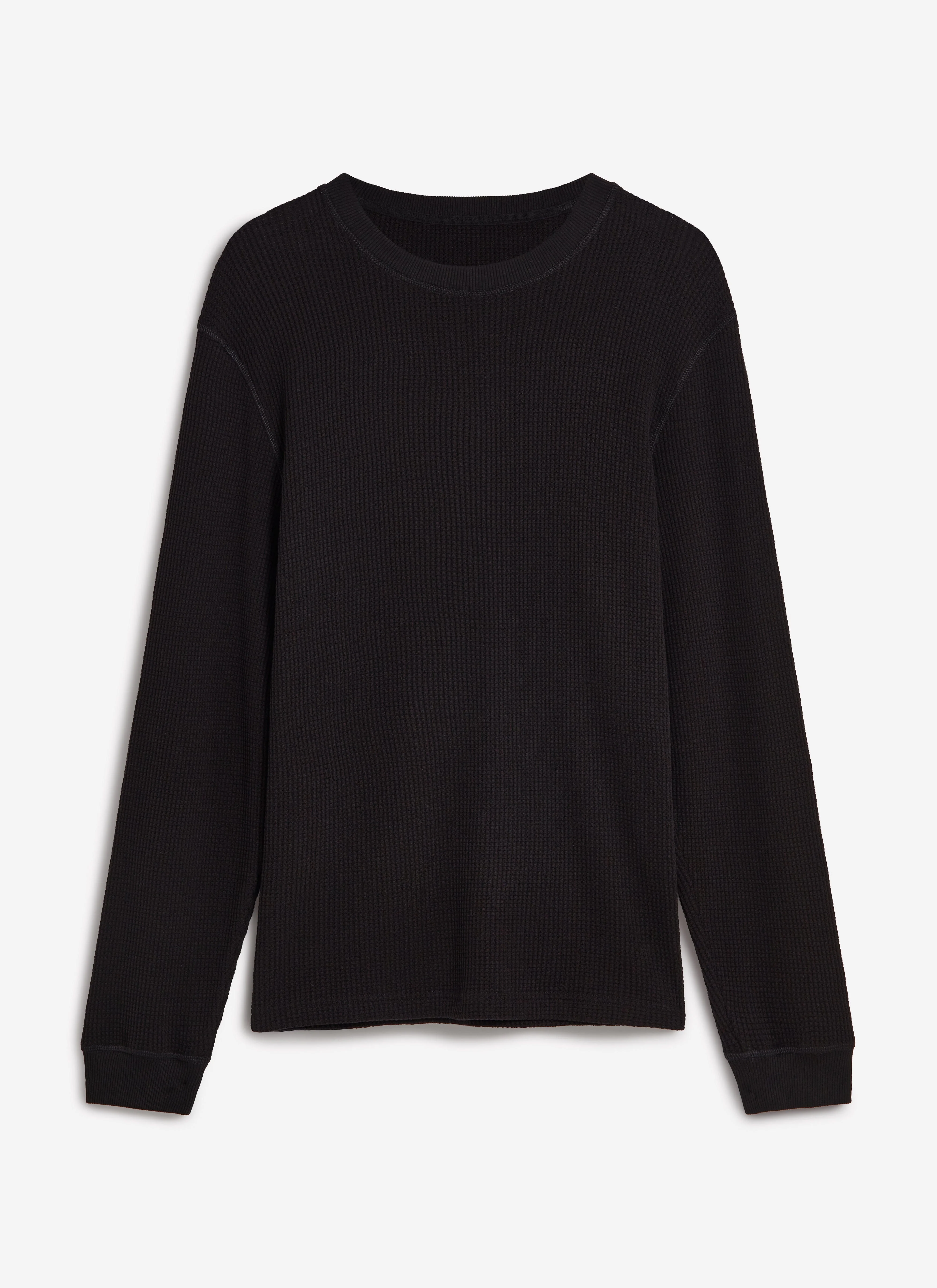 Waffle Long Sleeve T Shirt | Cotton | Black - Image 7