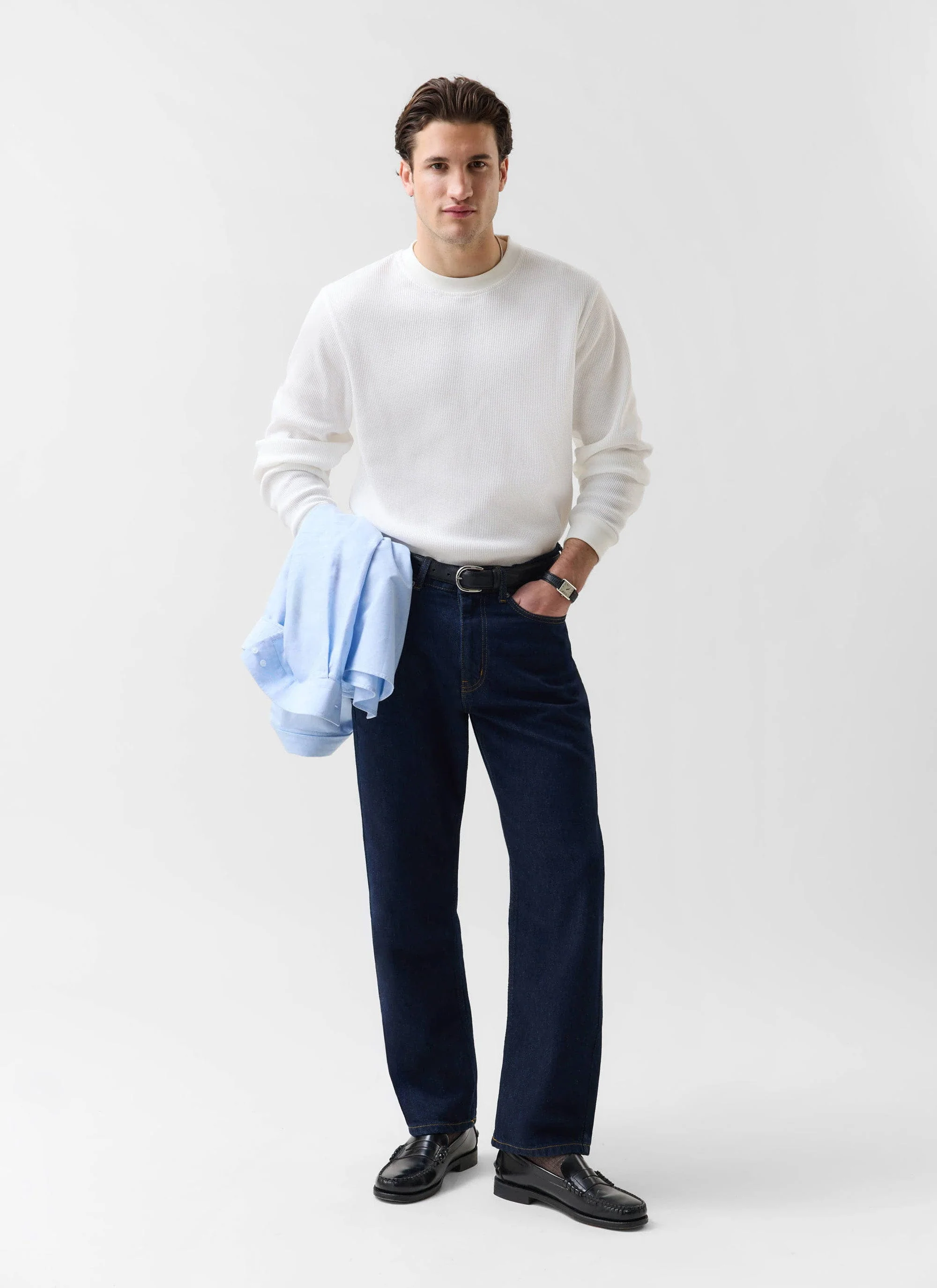 Waffle Long Sleeve T Shirt | Cotton | White - Image 3