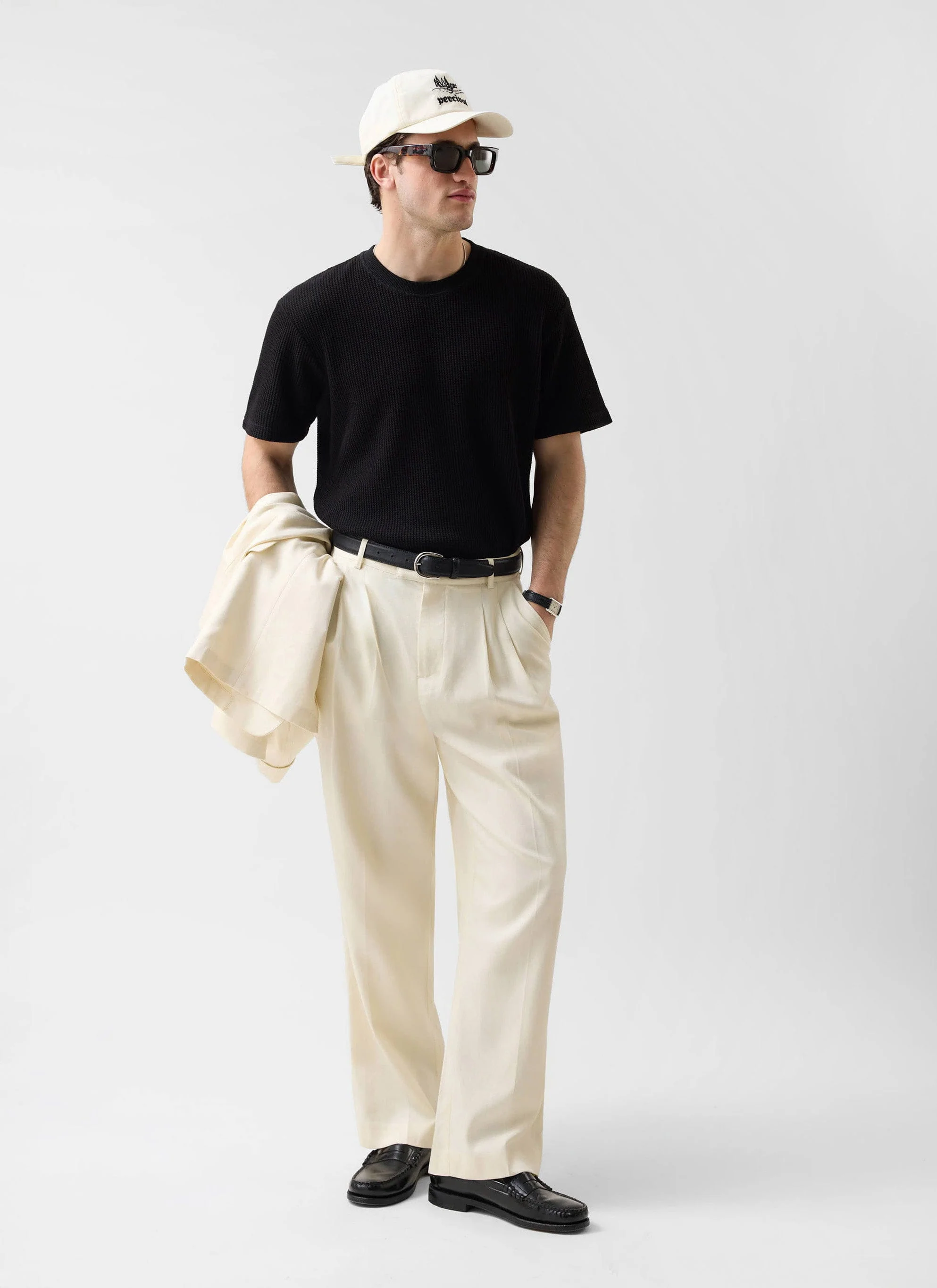 Waffle Short Sleeve T Shirt | Cotton | Black - Image 3