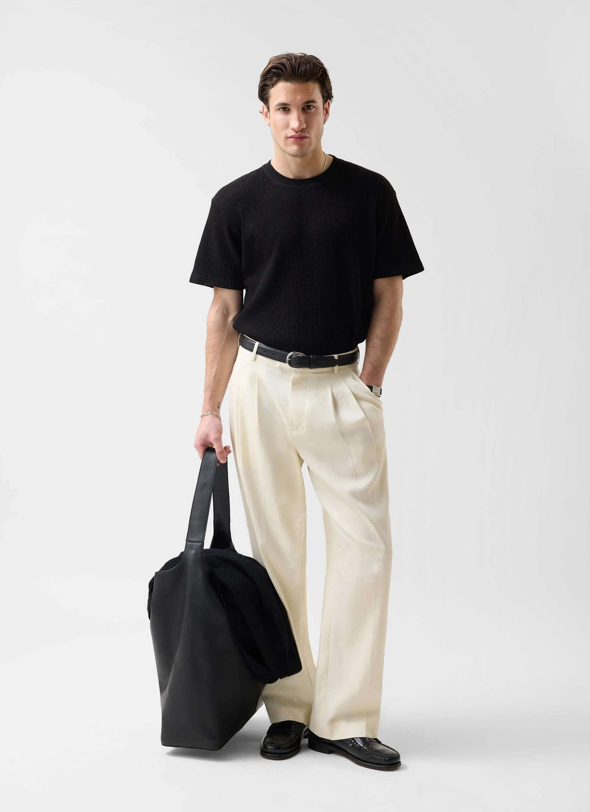 Waffle Short Sleeve T Shirt | Cotton | Black - Image 4