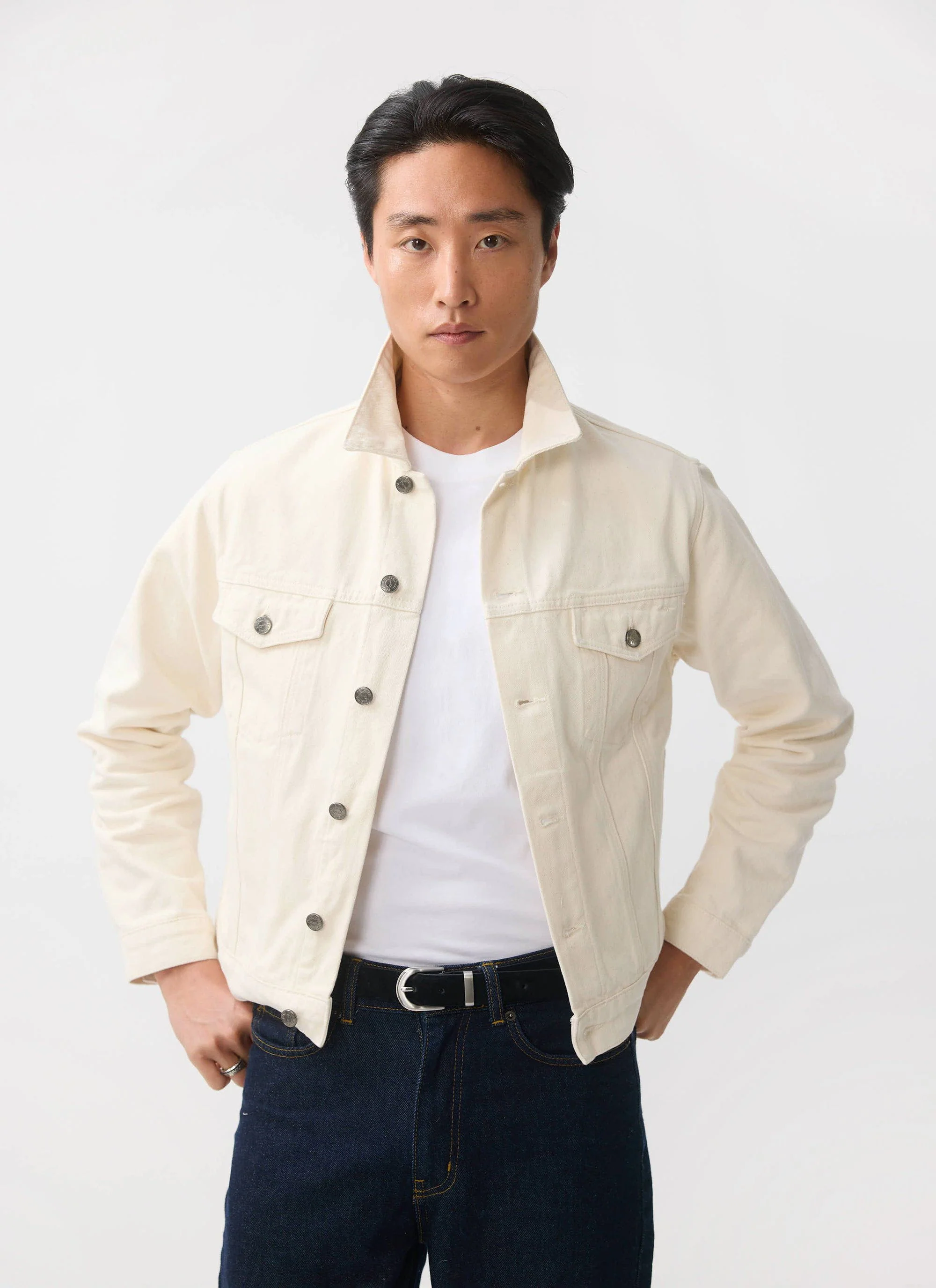 Western Trucker Jacket | Denim | Cream - Image 2
