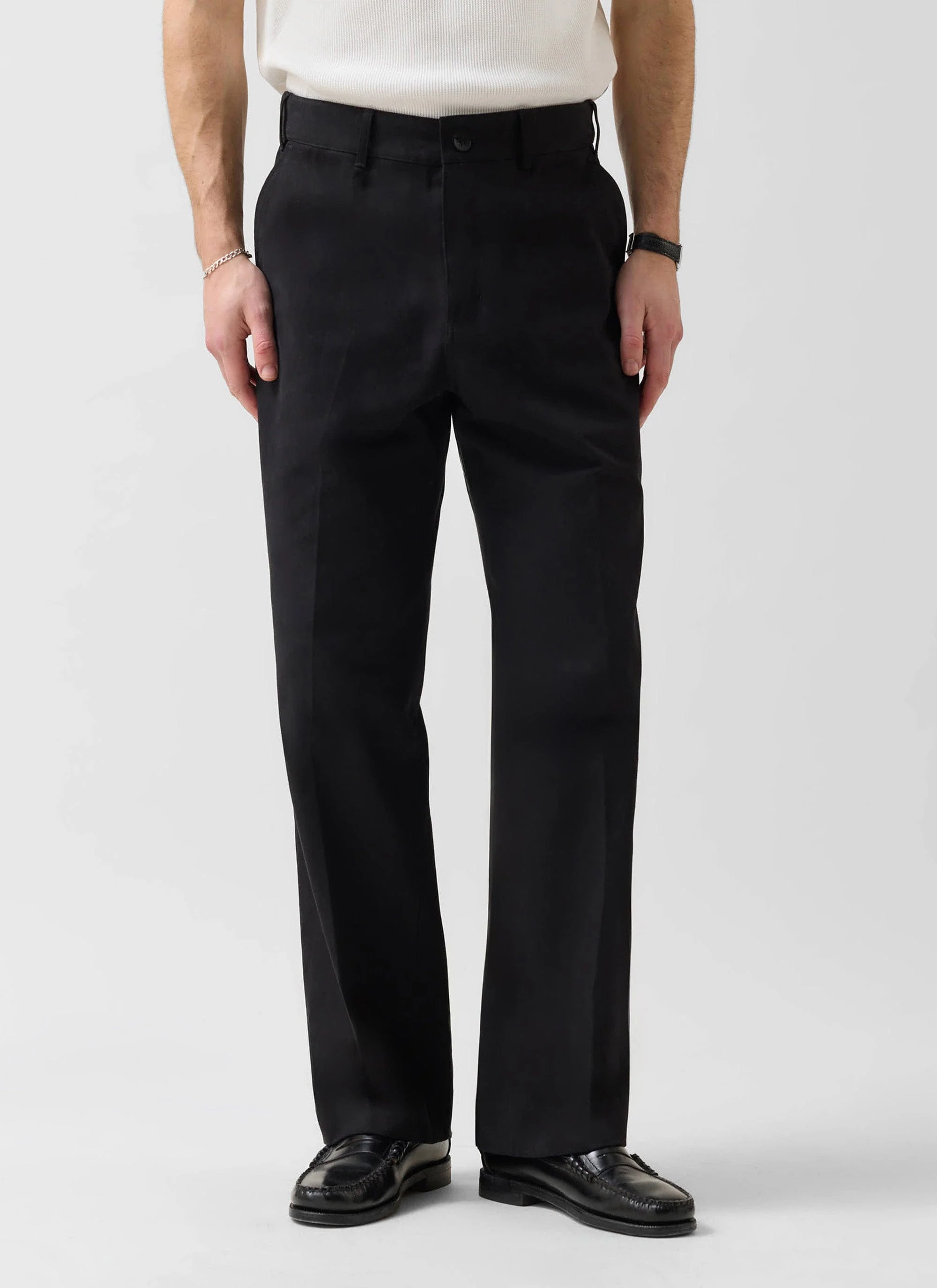 Wide Leg Chino | Cotton | Black