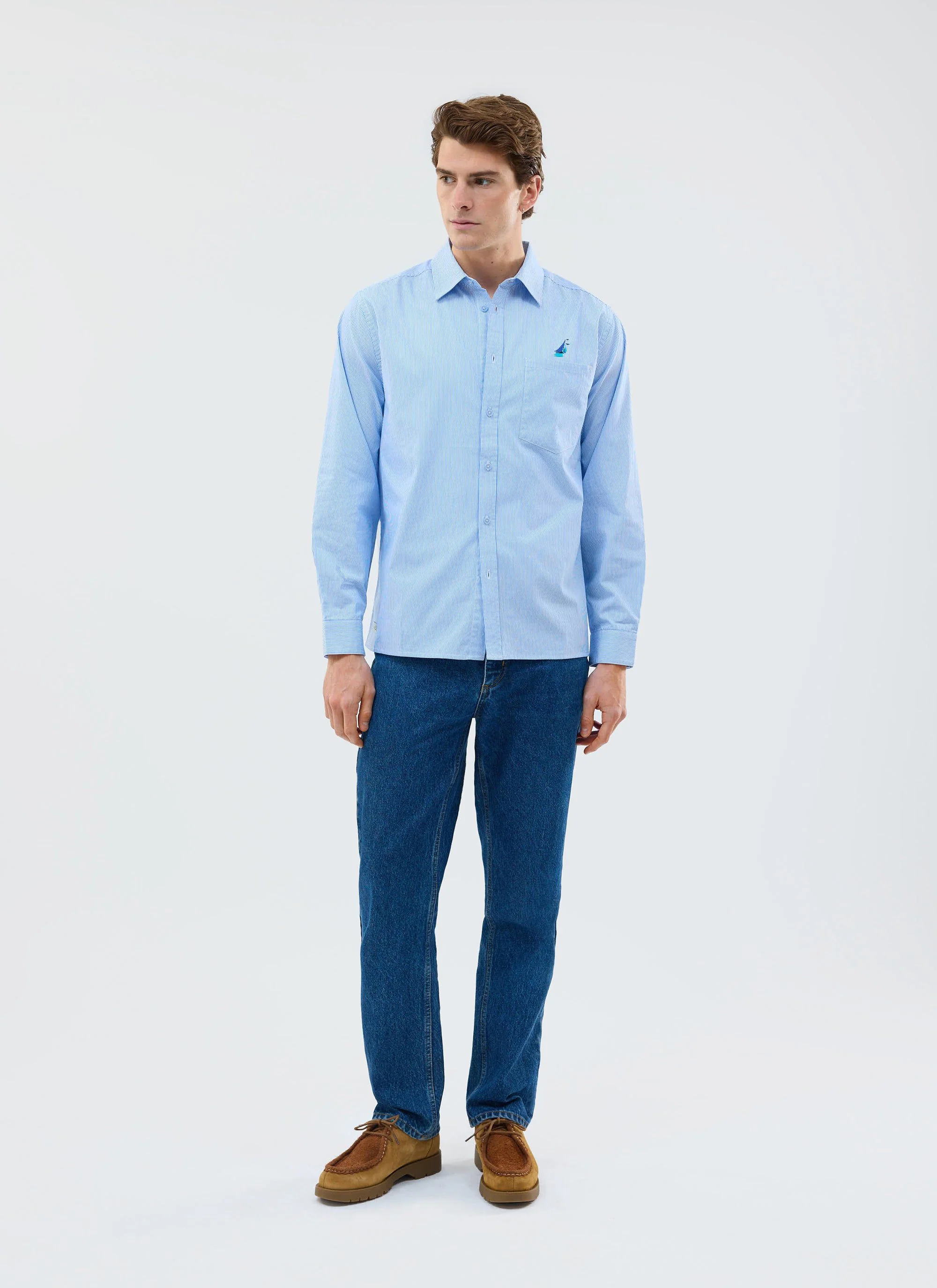 Yacht Stripe Oversized Shirt | Cotton | Blue - Image 3