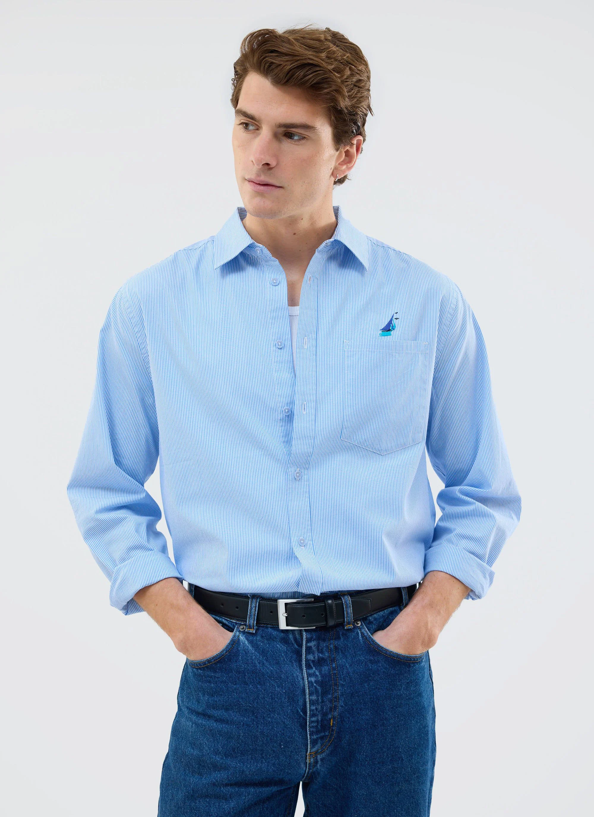 Yacht Stripe Oversized Shirt | Cotton | Blue - Image 4
